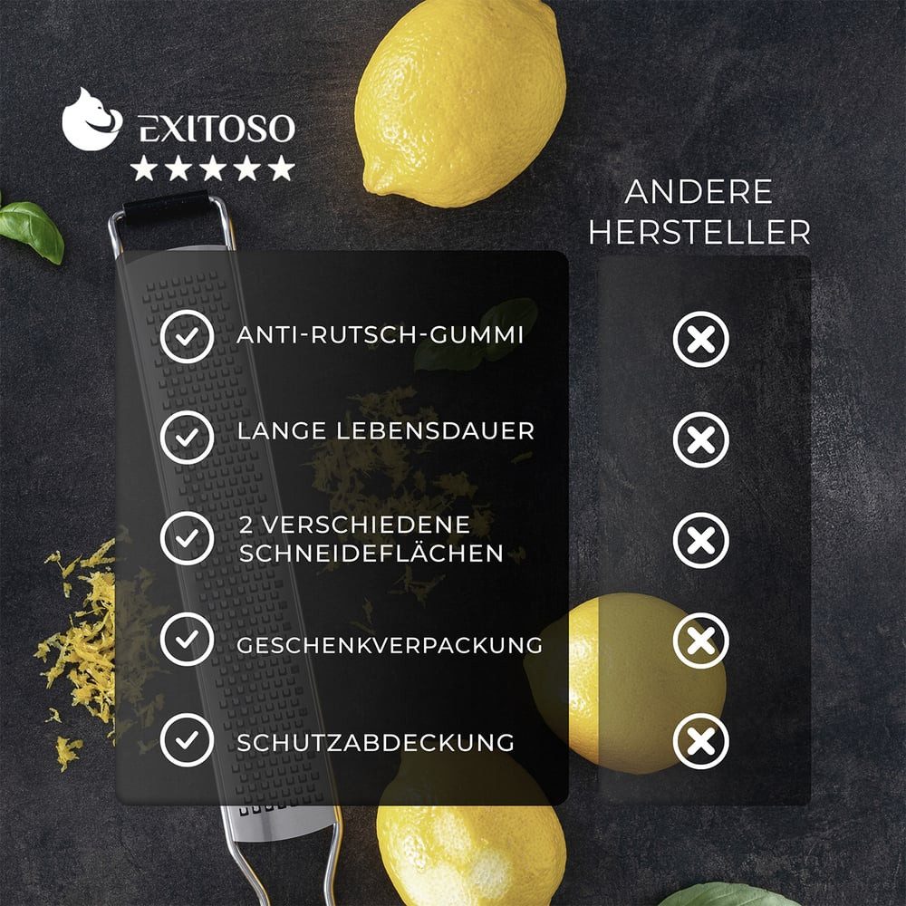Exitoso Zitruszester Zester-Reibe 2er-Set, Ideal für Ingwer Knoblauch Muskatreibe Zitrusfrüchte, Holz