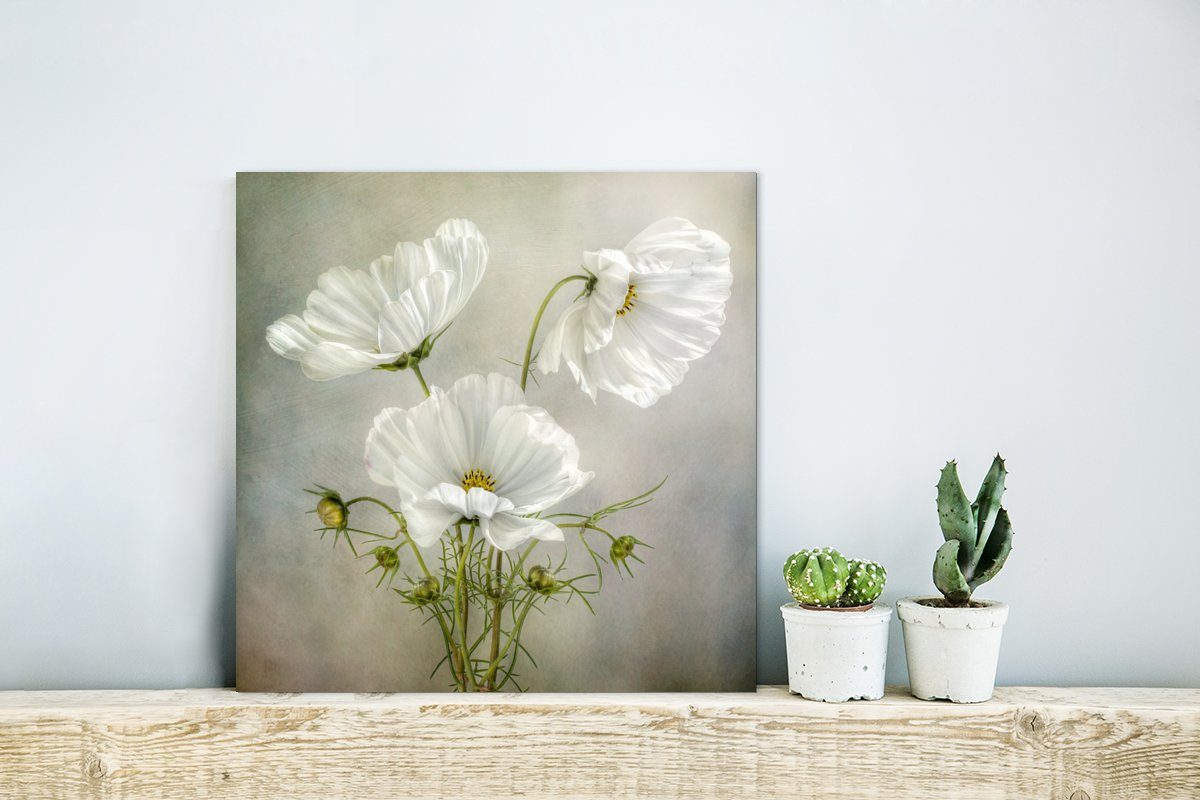 - Metallbild deko Weiß aus Mohn - - Gemälde Botanisch, Aluminium Alu-Dibond-Druck, Blumen MuchoWow Stillleben (1 St), Metall, -