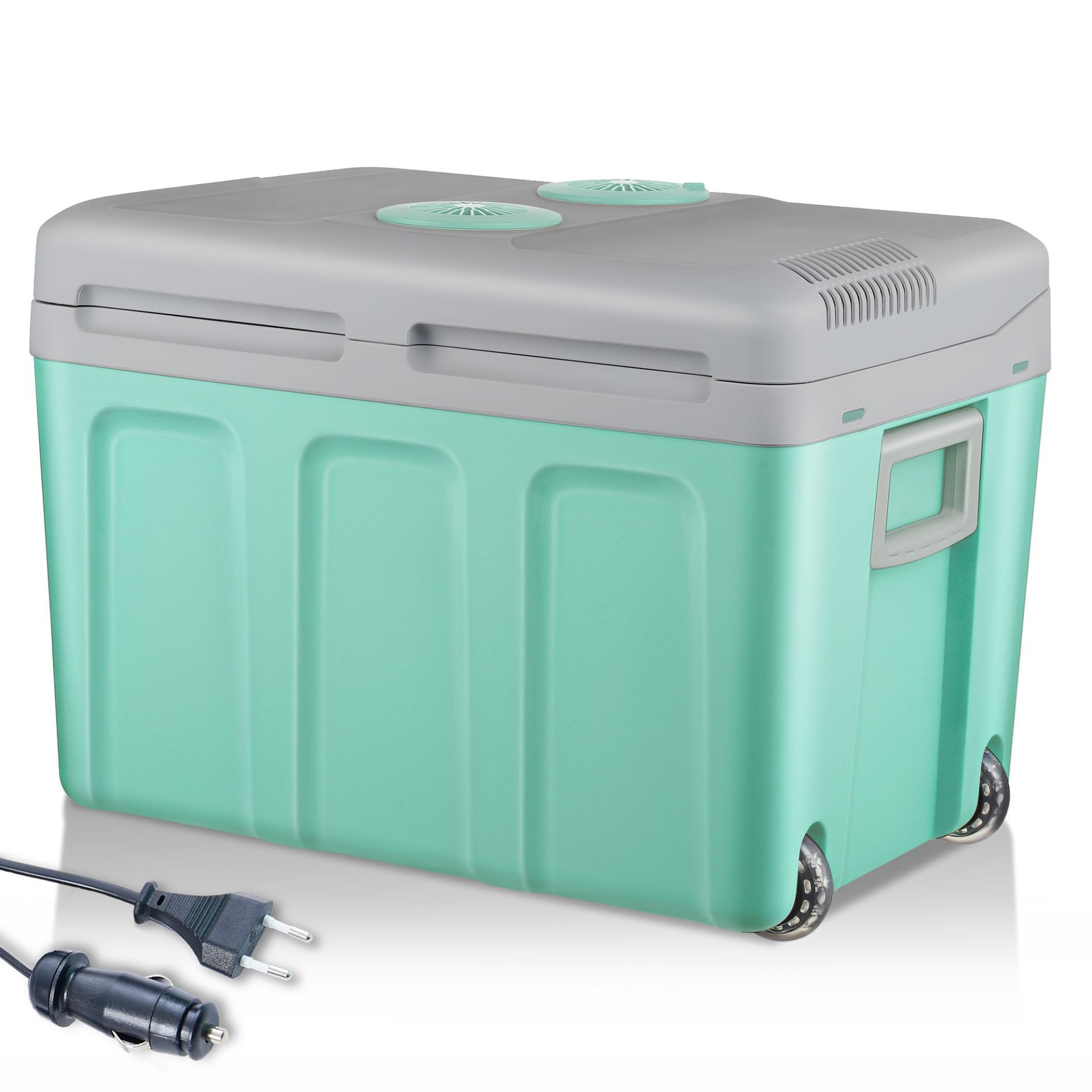 TOM Elektrische Kühlbox 2in1 40 Liter mit Handtuch, 40 l, 230V (AC), 12V (DC), Geräuschlos, 56x41x39cm (B x H x T)