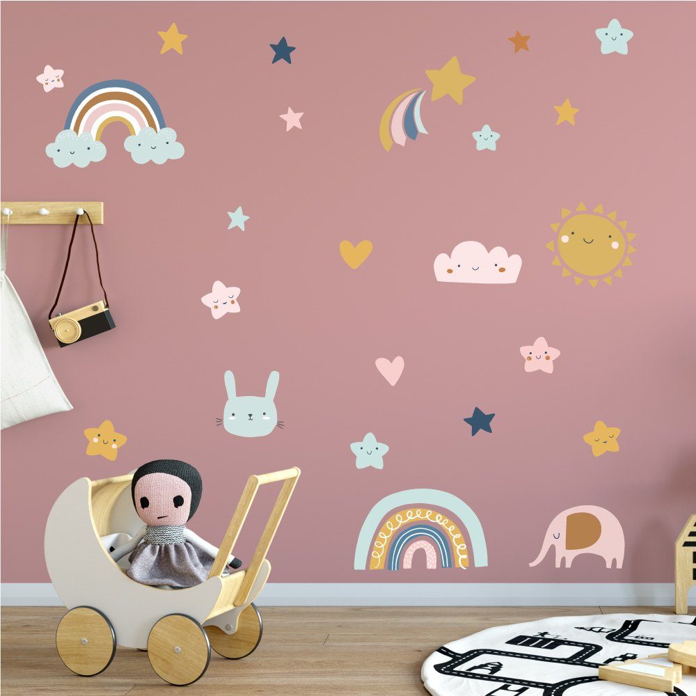 Sunnywall Wandtattoo Wandsticker - Baby Elements - Wandtattoo Kinderzimmer Baby (6 St), konturgeschnitten