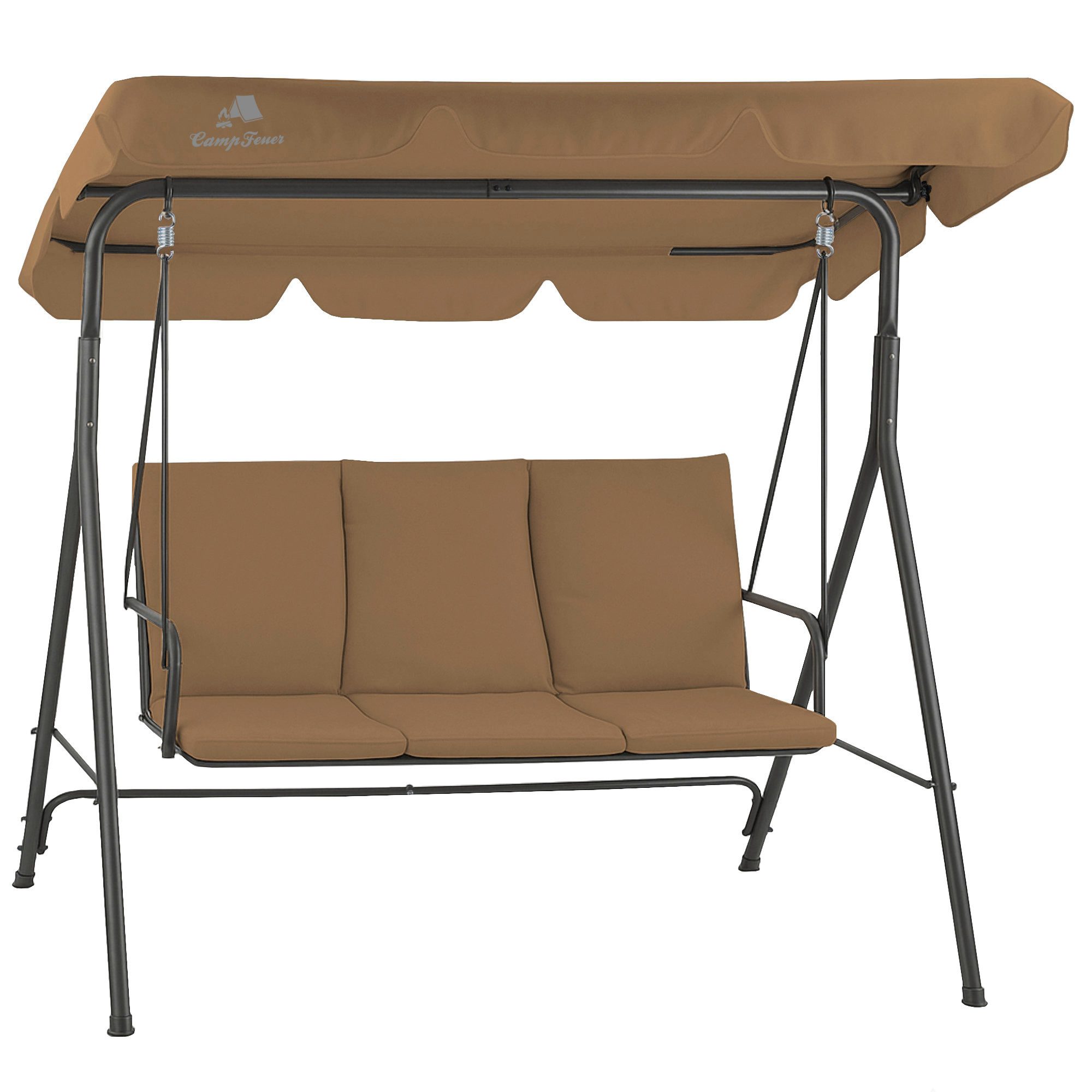 HinHocker Hollywoodschaukel 3-Sitzer mit Sonnendach, Braun, bis 250 kg belastbar, Gartenschaukel, 3.00-Sitzer, Schwingen