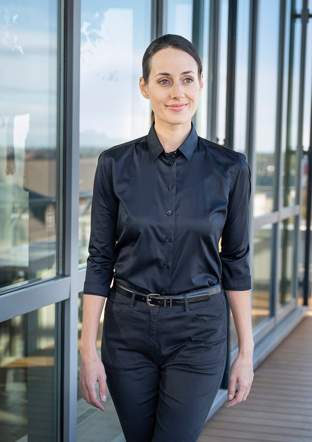 Karlowsky Fashion Kurzarmbluse KARLOWSKY Damen Bluse ACTIVE-STRETCH 3/4-Arm Modern-Fit Schwarz