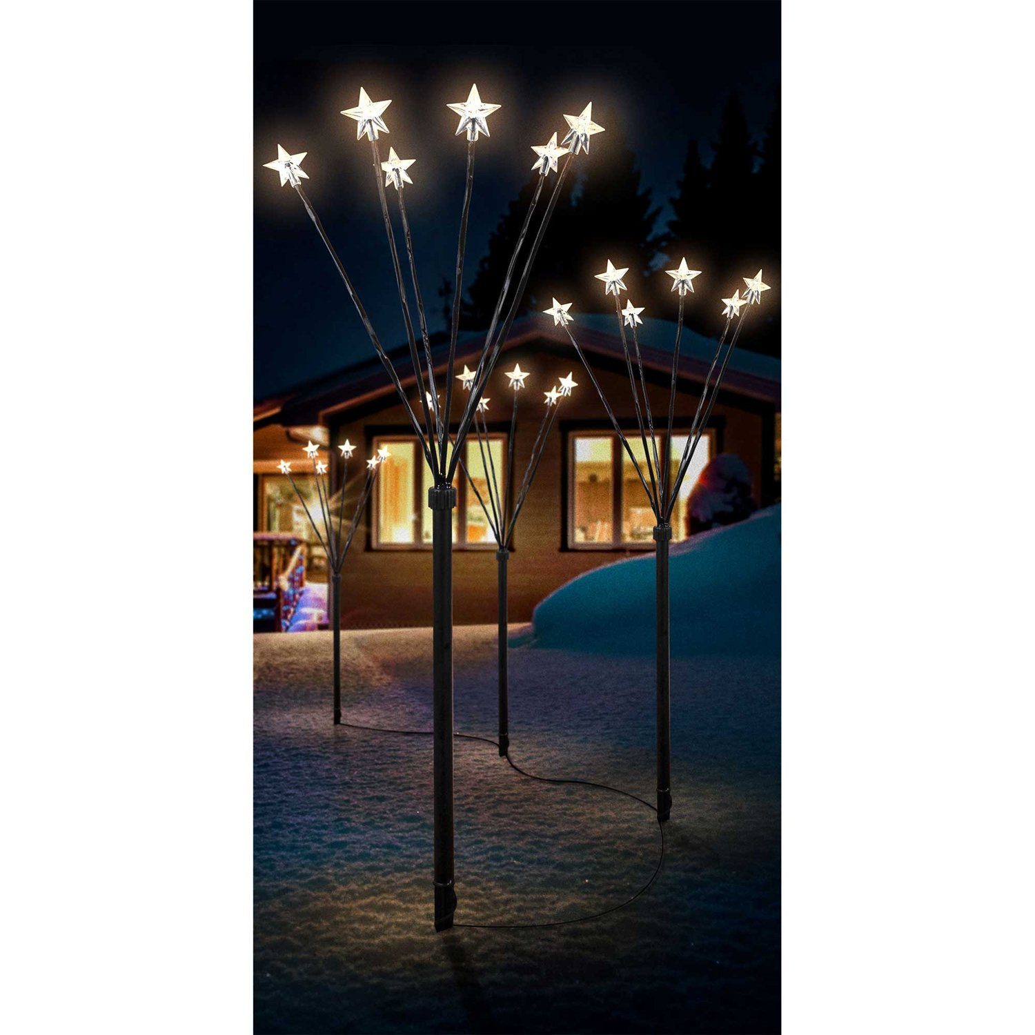 Mojawo Lichtervorhang 4er Set LED-Gartenleuchtstäbe Batteriebetrieben Sternen 24 mit