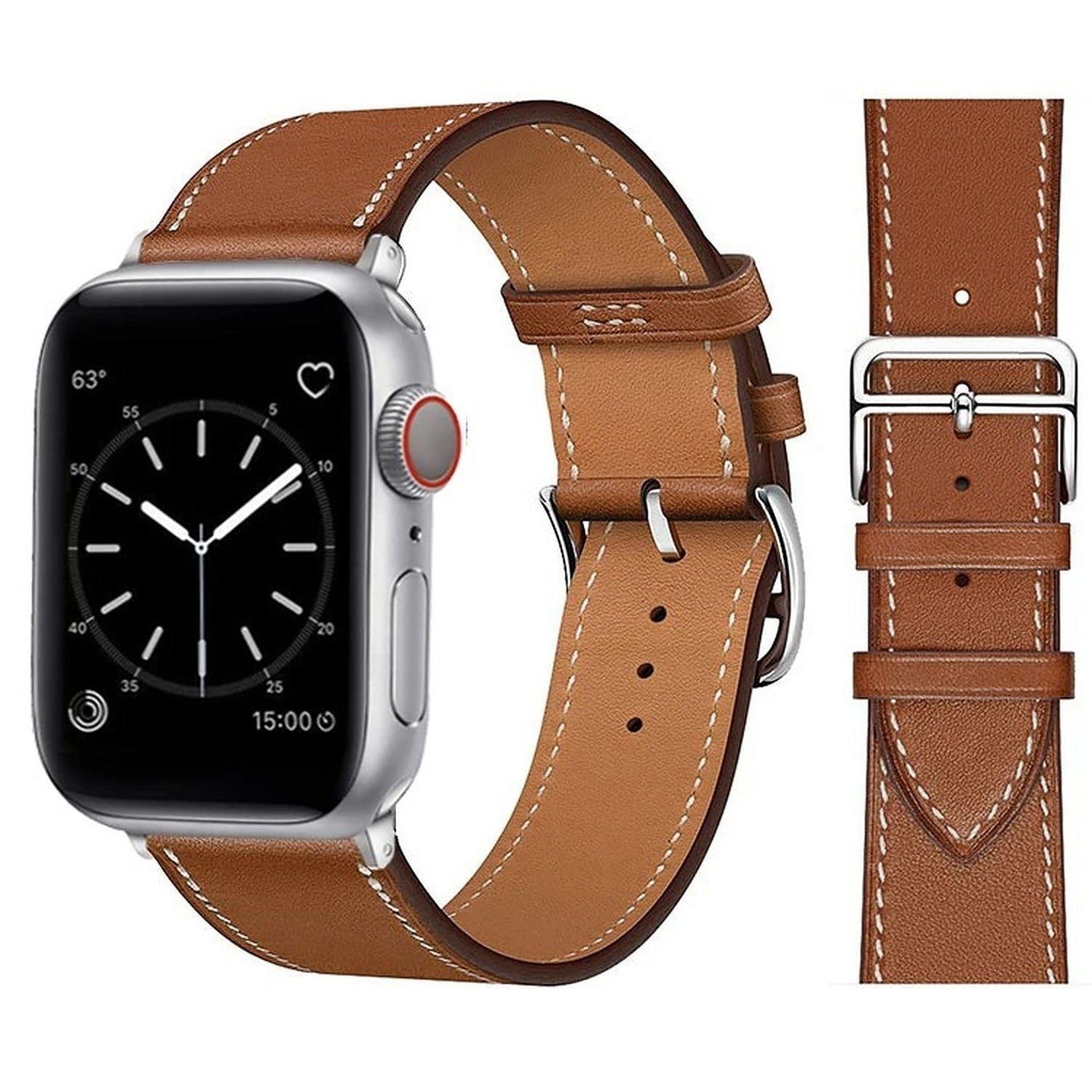 Widmann-Shop Smartwatch-Armband Kunstleder Band für Apple Watch 38/40mm 42/44mm 45mm 49mm Series 9 8 7, atmungsaktives Kunstleder Braun | Uhrenarmbänder