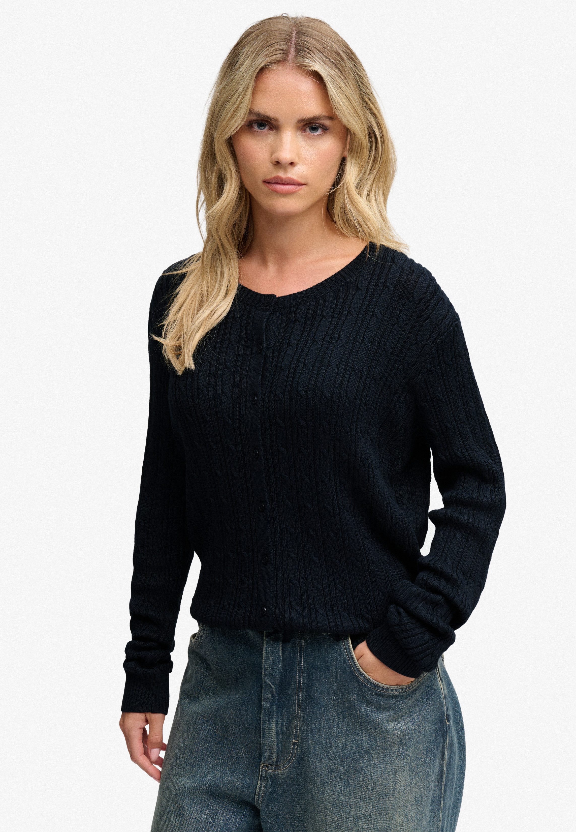 Superdry Strickjacke SLOUCHY CABLE CARDIGAN Baumwollmischung