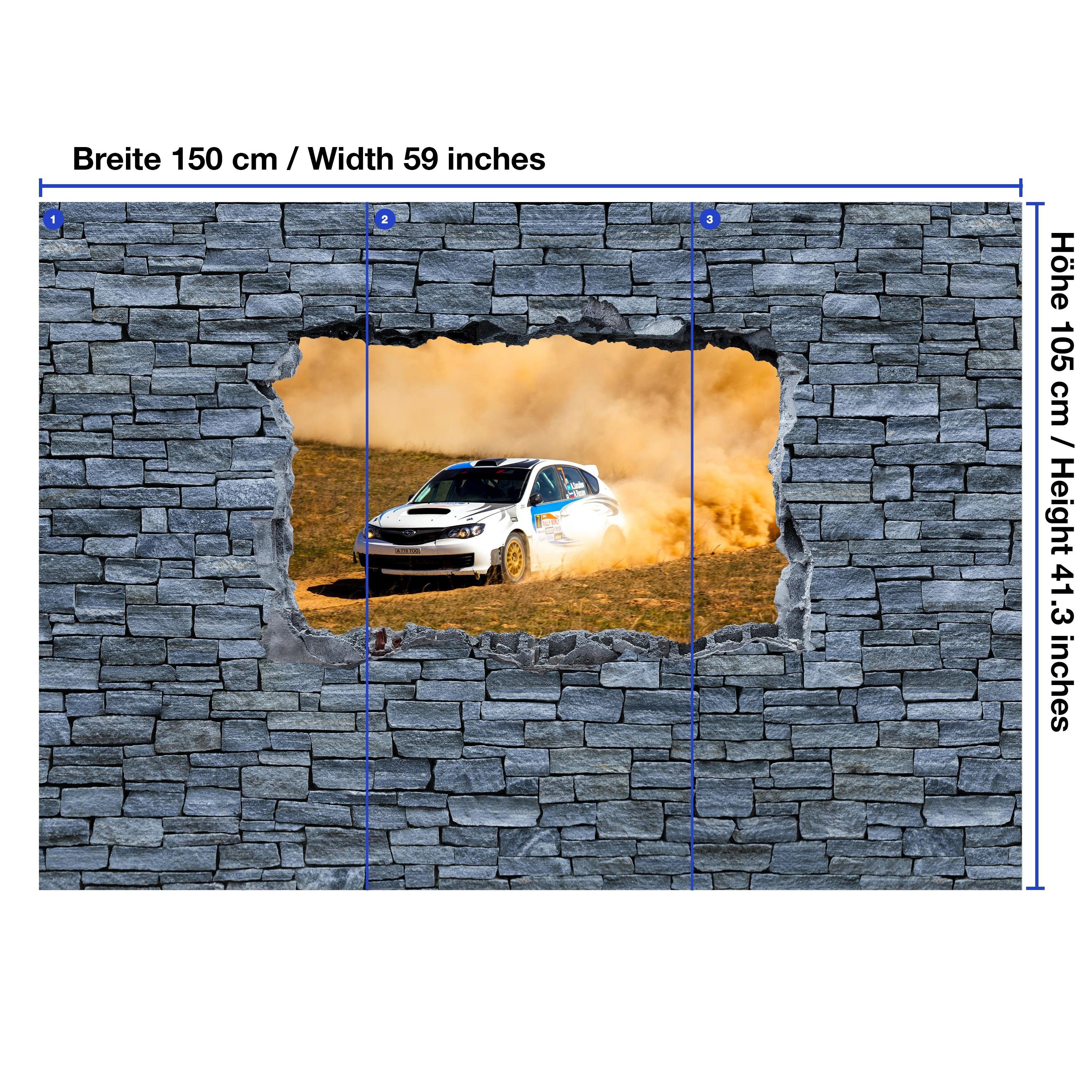 wandmotiv24 - Wandtapete, Steinmauer, grobe glatt, 3D Fototapete Auto Rallye Motivtapete, Vliestapete matt,