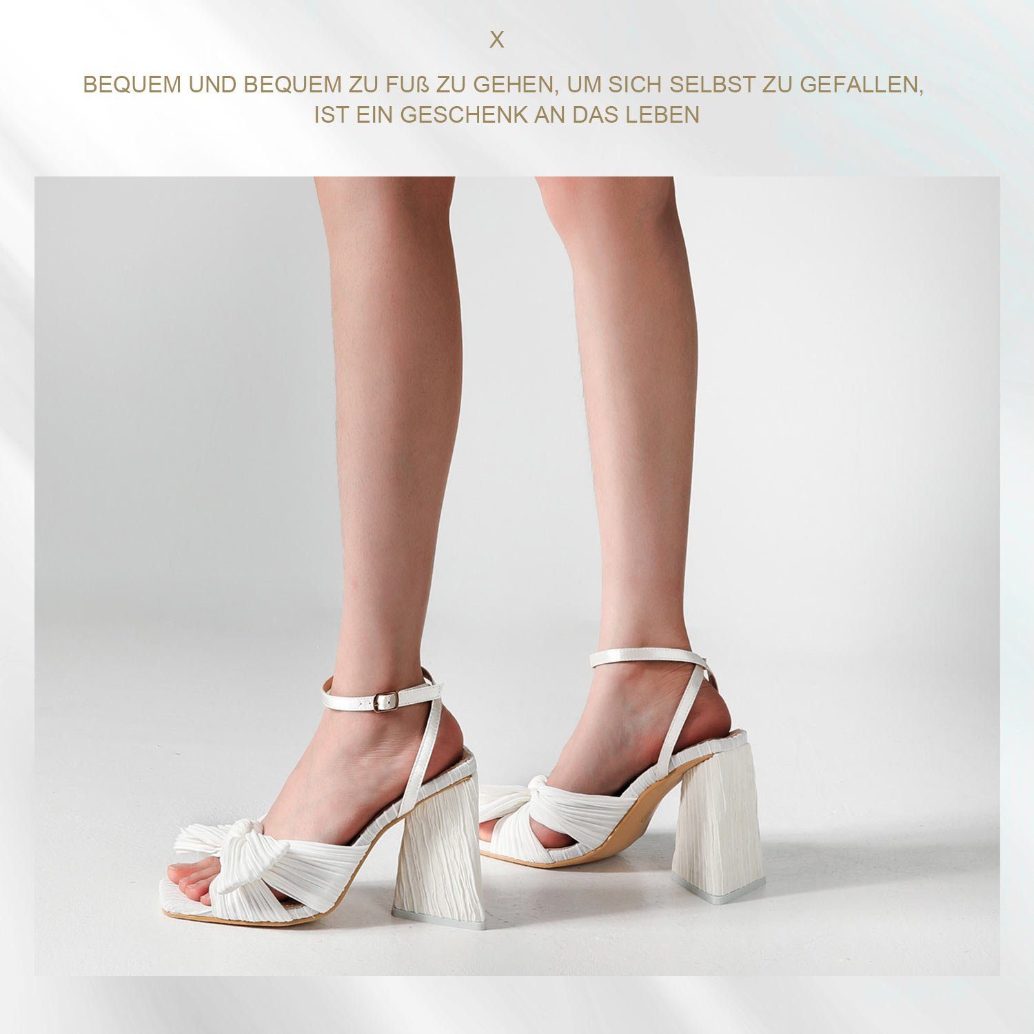 Daisred Damen High-Heel-Sandalette Riemchen Knöchelschnalle grober Sandalen Absatz Weiß Pumps