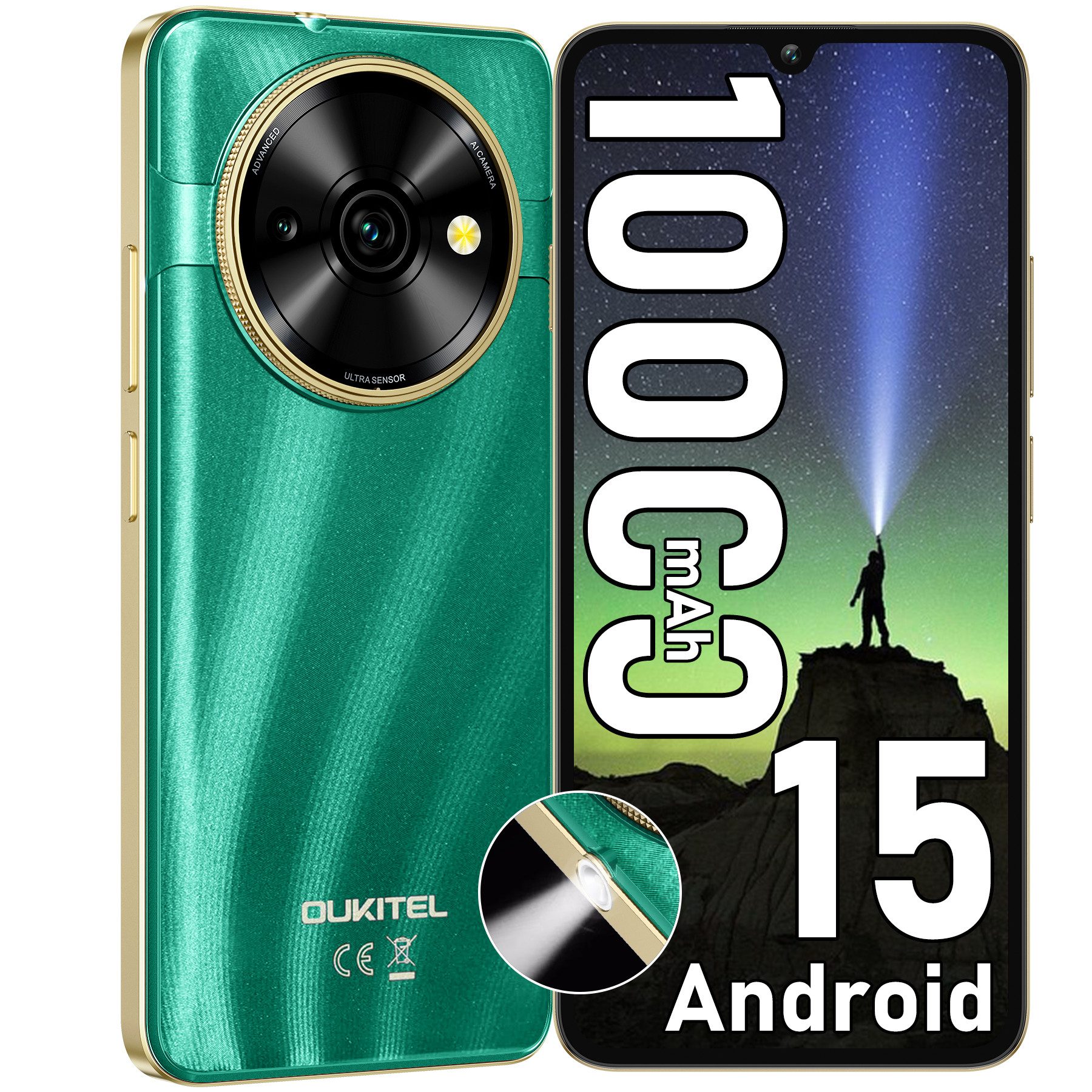 OUKITEL C59 Android 15 Smartphone (17,48 cm/6.88 Zoll, 128 GB Speicherplatz, 13 MP Kamera, 10000mAh, 16GB RAM 128GB ROM, 6,88 Zoll HD+, GPS, 4G Dual SIM)