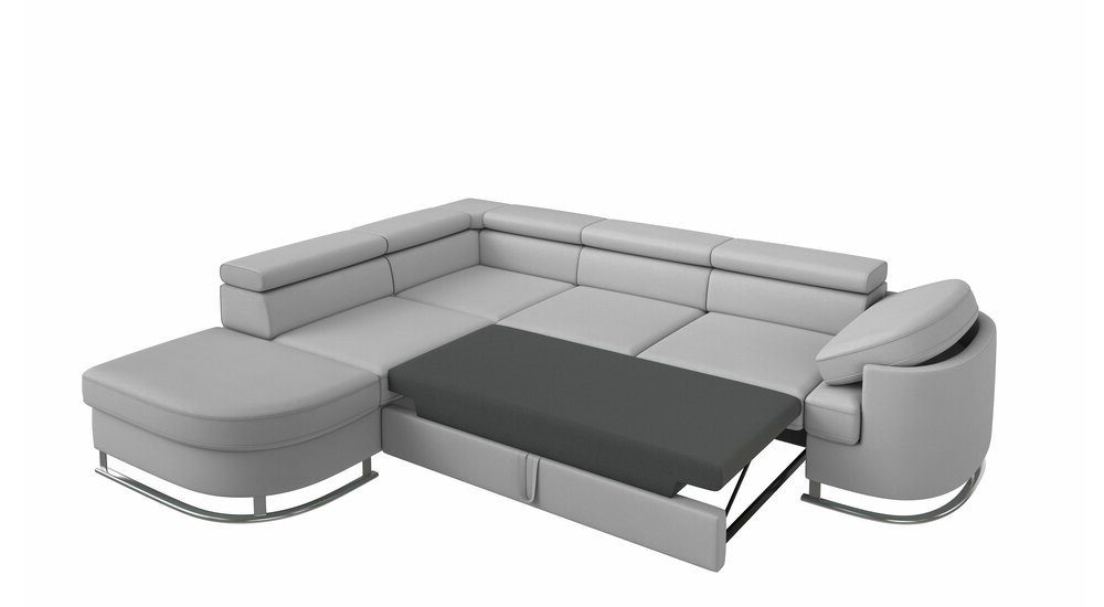 Stylefy Ecksofa Metall, Raum mit stellbar, Kopfteil- mane Eckcouch, links oder L-Form, Armlehnenverstellung Bettfunktion frei und und bestellbar, rechts im Ice, inklusive Bettkasten