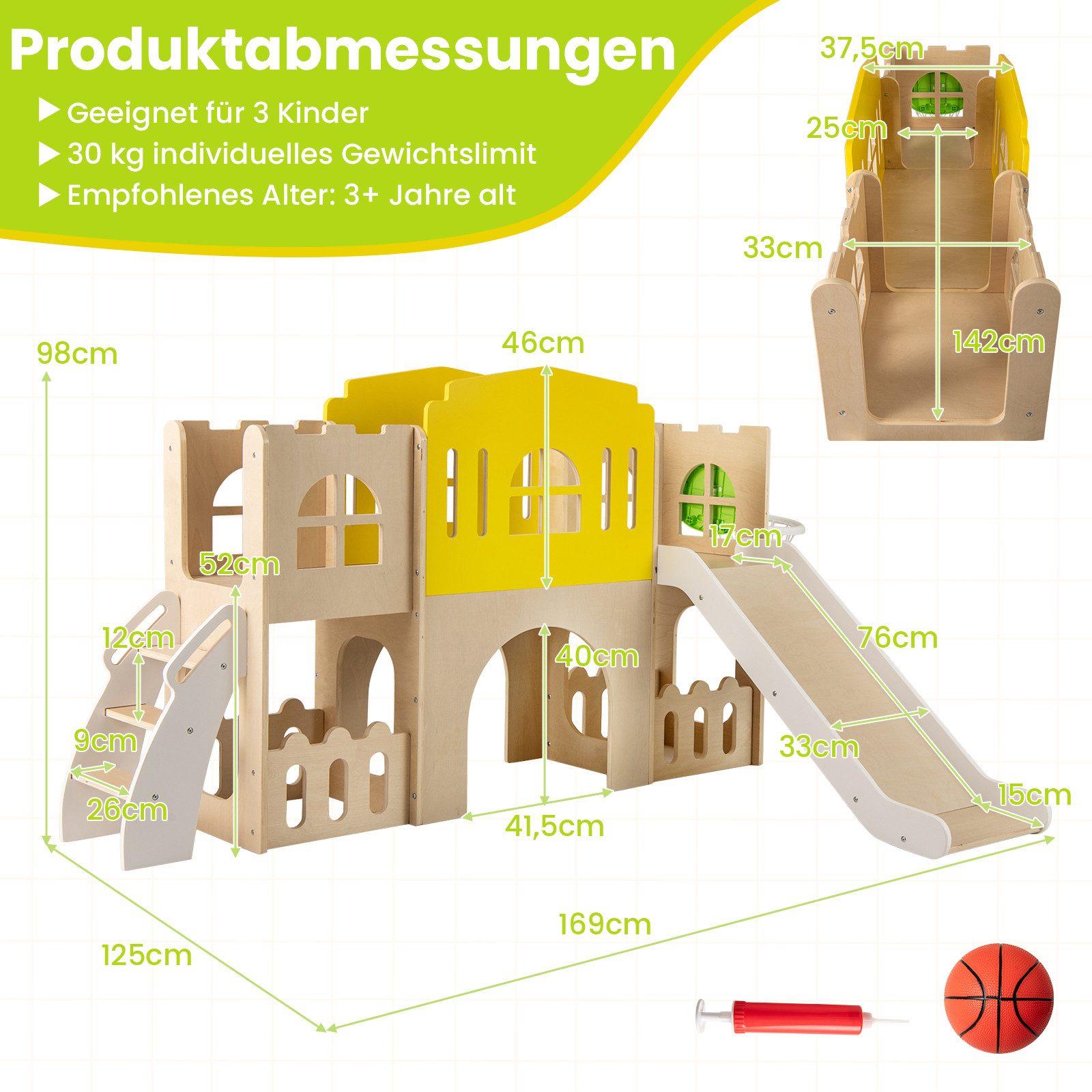 COSTWAY Rutsche, (1-tlg), Kinderrutsche, Holz Spielplatz, Klettergerüst, Indoor