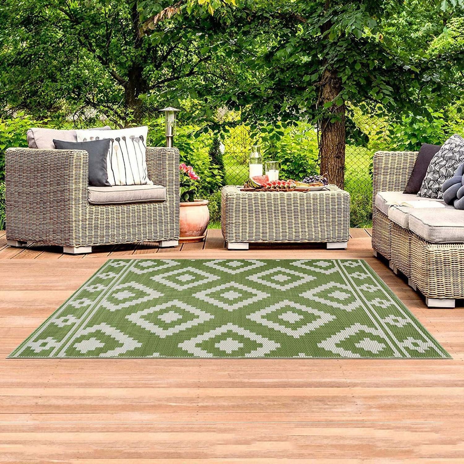 LuxusKollektion Outdoorteppich Outdoor Teppich Geflochten Grün 200x300cm, rechteckig, Höhe: 10 mm