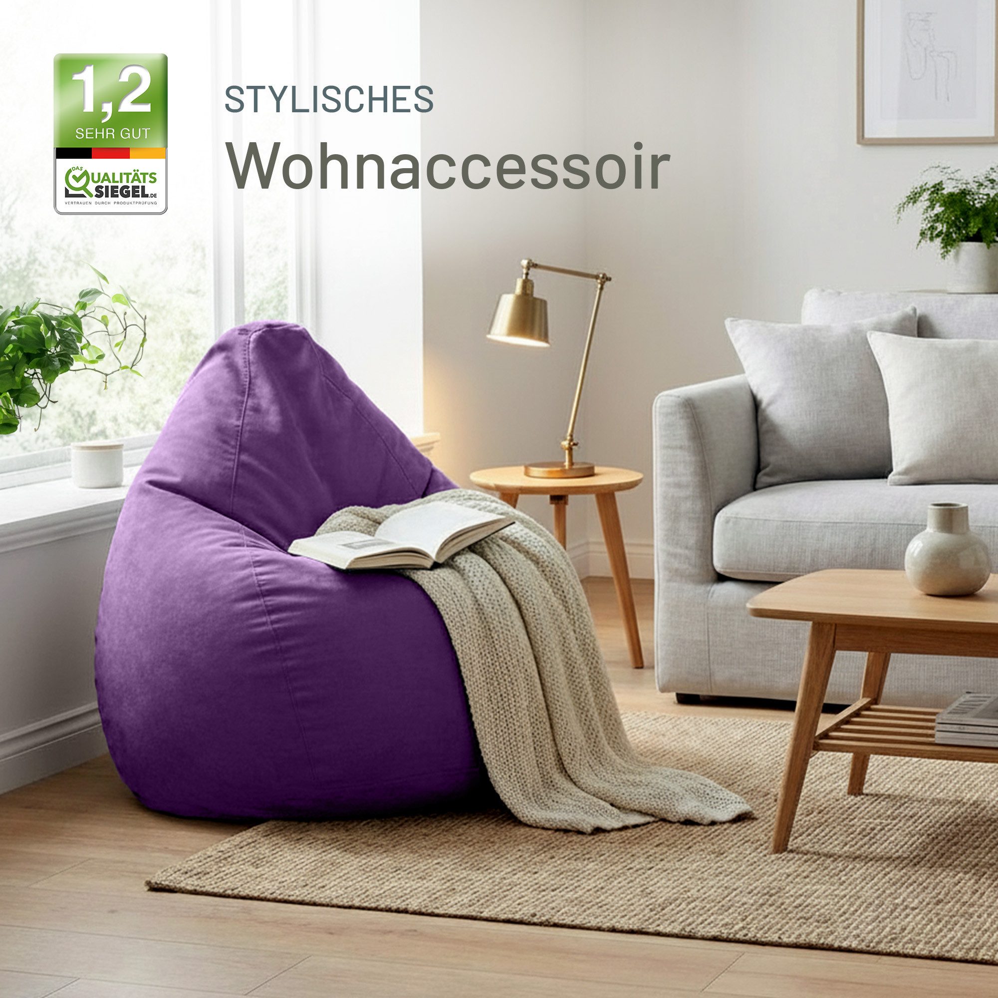 Green Bean Sitzsack Kinder Sitzsack Drop 60x60x90cm (mit Rückenlehne 60x60x90cm - Indoor Sitzkissen 220L EPS-Perlen Füllung, Kuschelig Waschbar), Bean Bag Boden – Bild 5 von 5