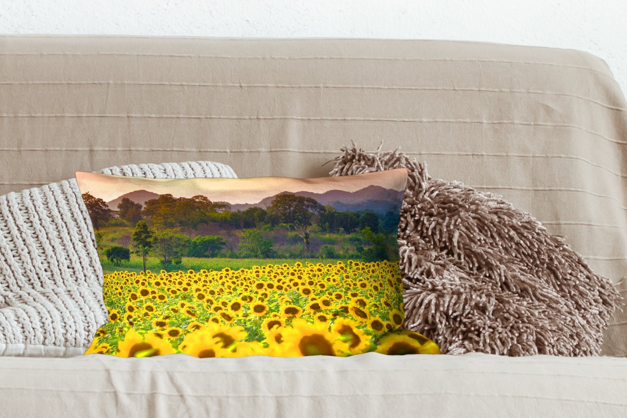 MuchoWow Dekokissen Sonnenblume Zierkissen, - Dekoration, Füllung, Berg, Dekokissen - Schlafzimmer mit Wohzimmer Natur