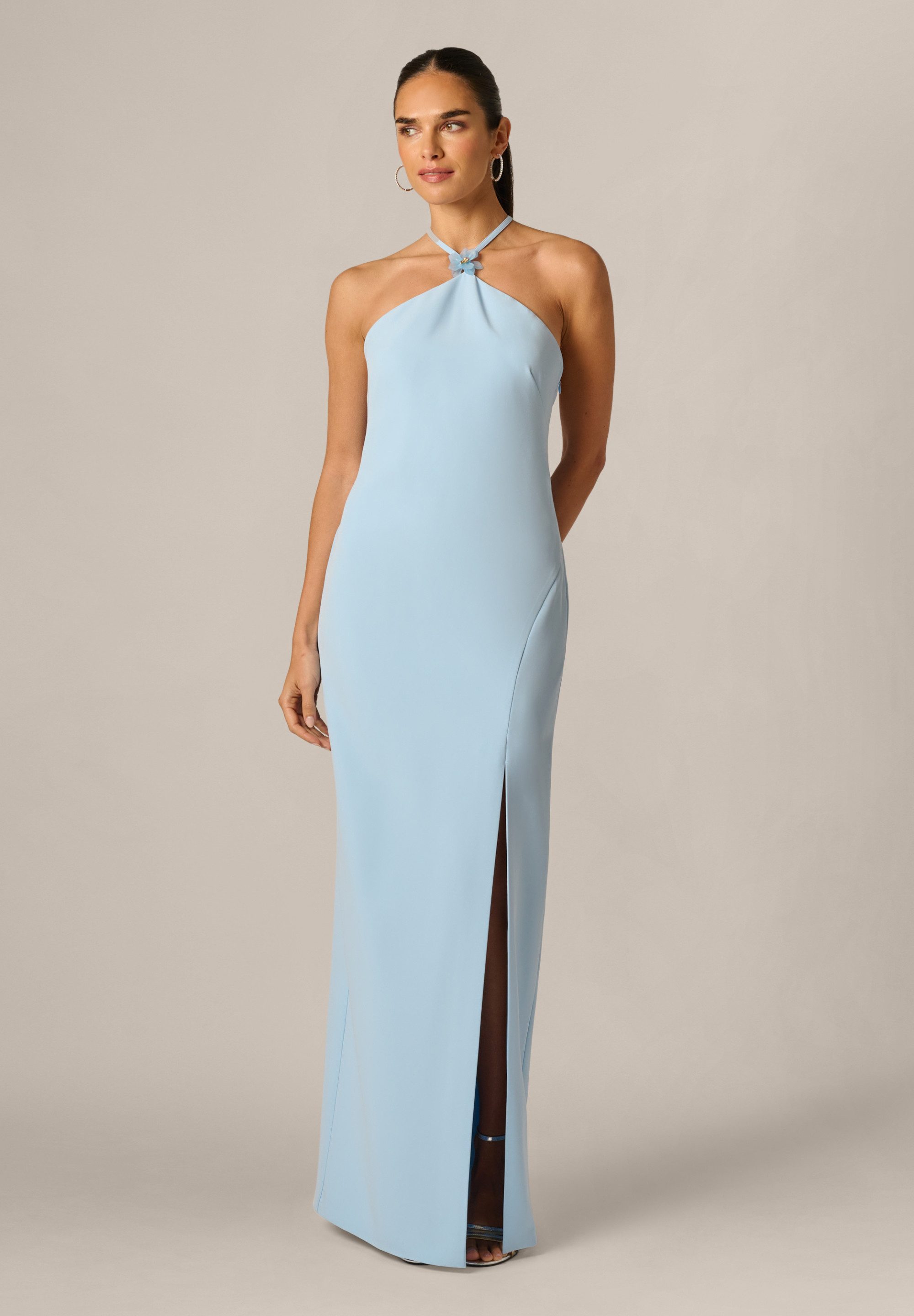 Adrianna Papell Abendkleid Stretch Crepe Long Dress Rückenfrei, trägerloses Neckholder-Kleid