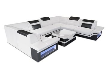 Sofa Dreams Wohnlandschaft Ledersofa Brianza U Form Leder Sofa, Couch, mit LED, wahlweise mit Bettfunktion als Schlafsofa, Designersofa