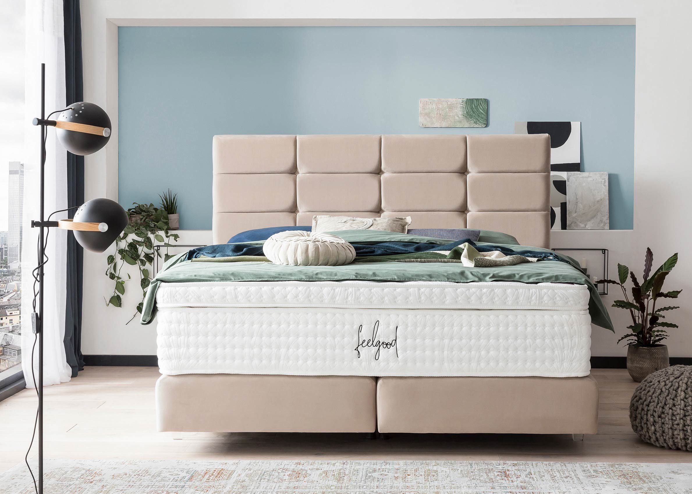 BettCo Boxspringbett Kansas (in Creme Velours, günstig online kaufen