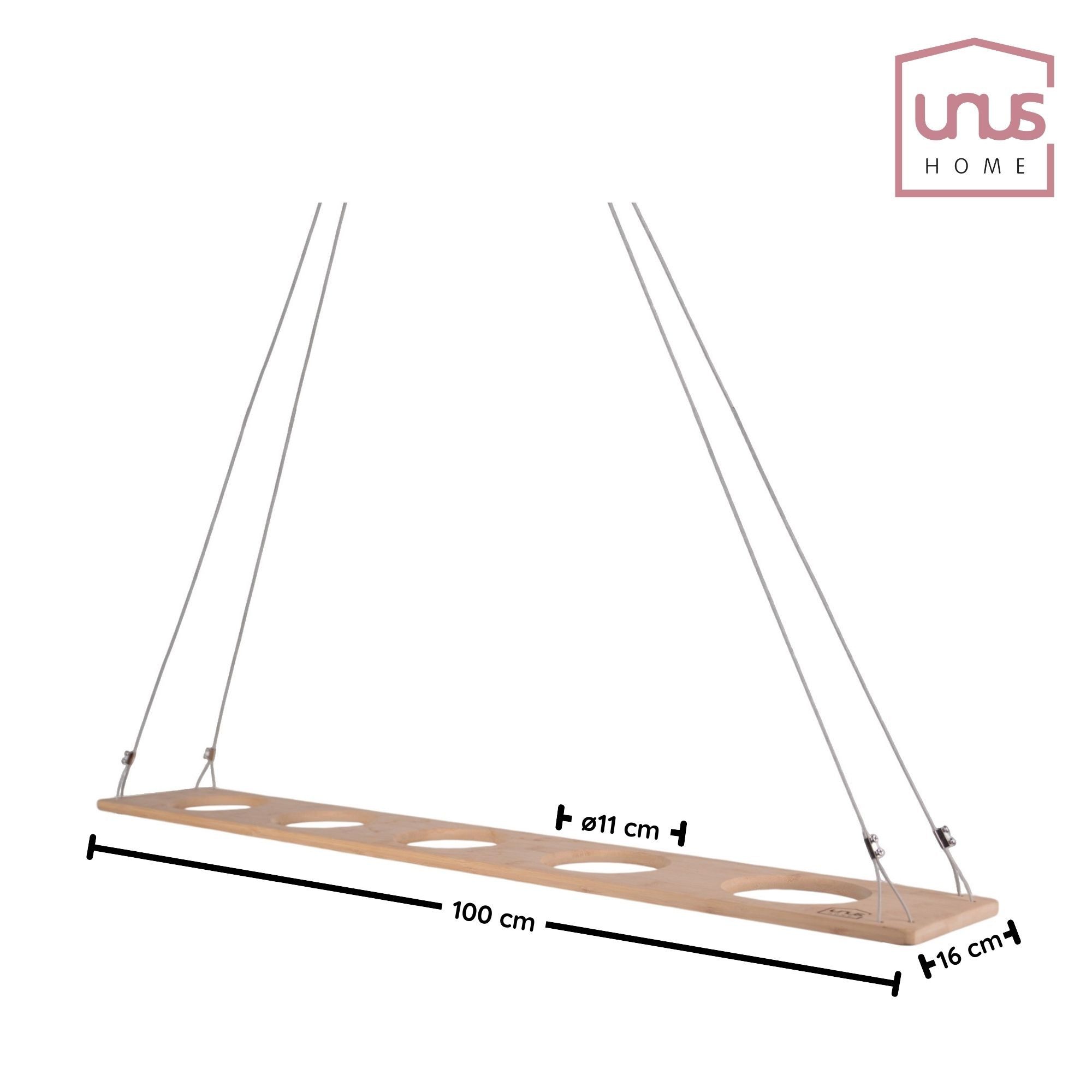 UNUS HOME Blumenkasten Kräuterbar, Pflanzenbar (100cm, grün), Stabile Drahtseilaufhängung, hängende Kräutertöpfe
