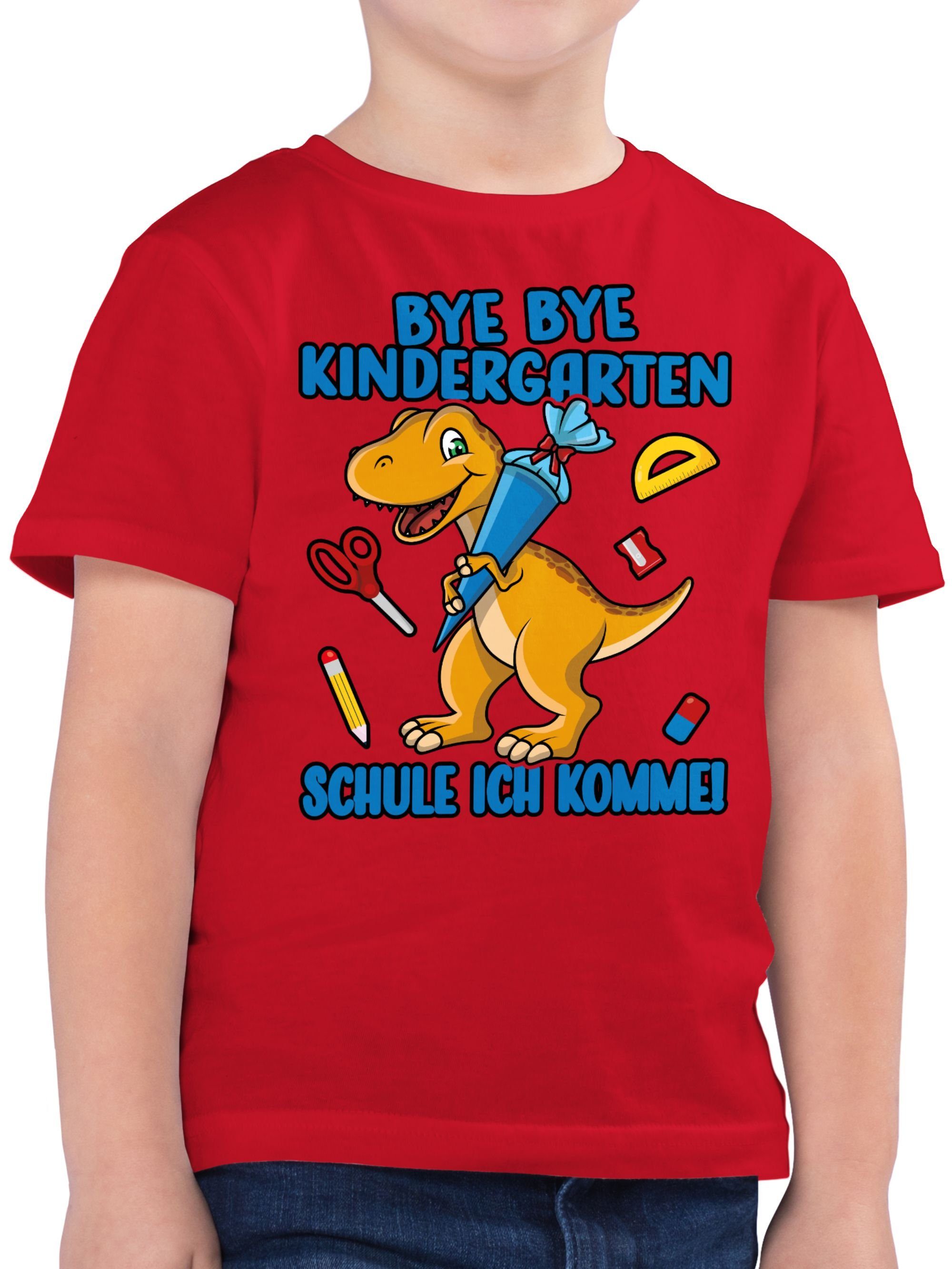 Shirtracer T-Shirt Bye Bye Kindergarten - Schule ich komme! Mit Dino und Schultüte Einschulung Junge Schulanfang Geschenke 03 Rot