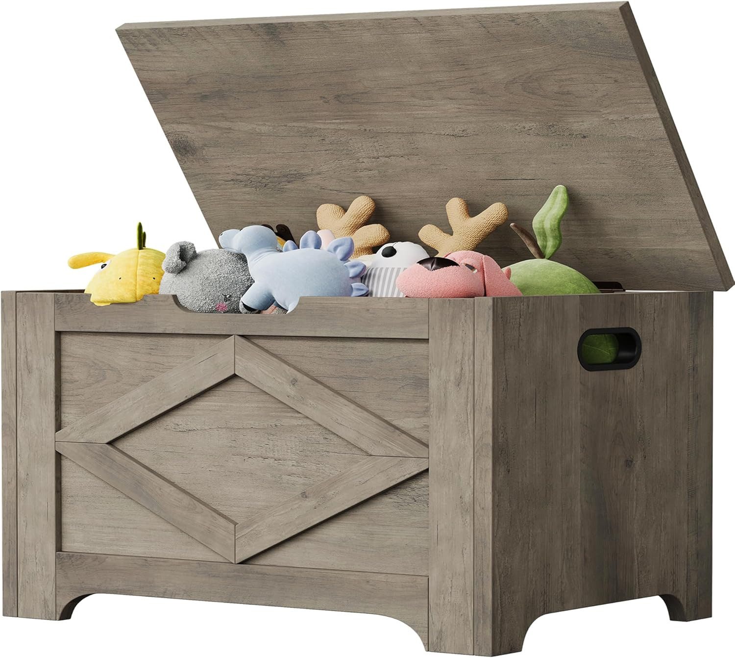 GarveeMore Spielzeugtruhe Aufbewahrungsbank aus Holz mit Sicherheitsscharnier,60x40x45cm, große Spielzeugkiste für Eingangsbereich, Wohnzimmer, Schlafzimmer