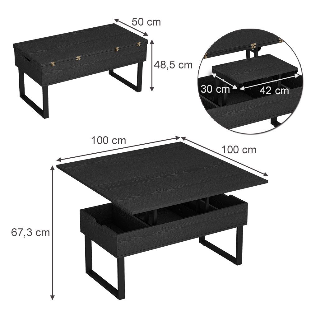 Vicco Couchtisch Lifty, Schwarz, 100 x 50 cm mit Liftfunktion (1-St)