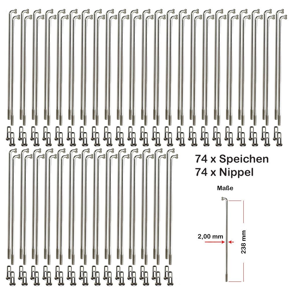 Büchel Fahrrad-Laufrad 74 Stück Speichen 238mm Spokes silber NIROSTA 2mm