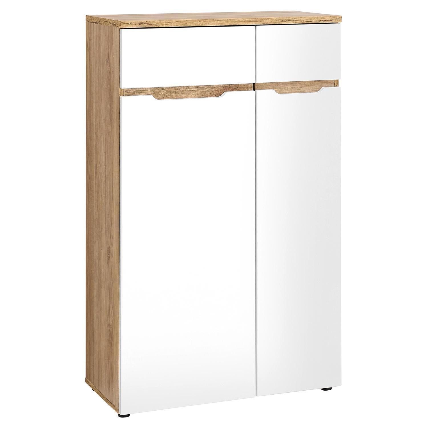 Vito Aktenschrank CLYDE, Mauvella Eiche Dekor, Weiß supermatt, 2 Türen, Soft-Close-Funktion, B 75 x H 122 x T 38 cm