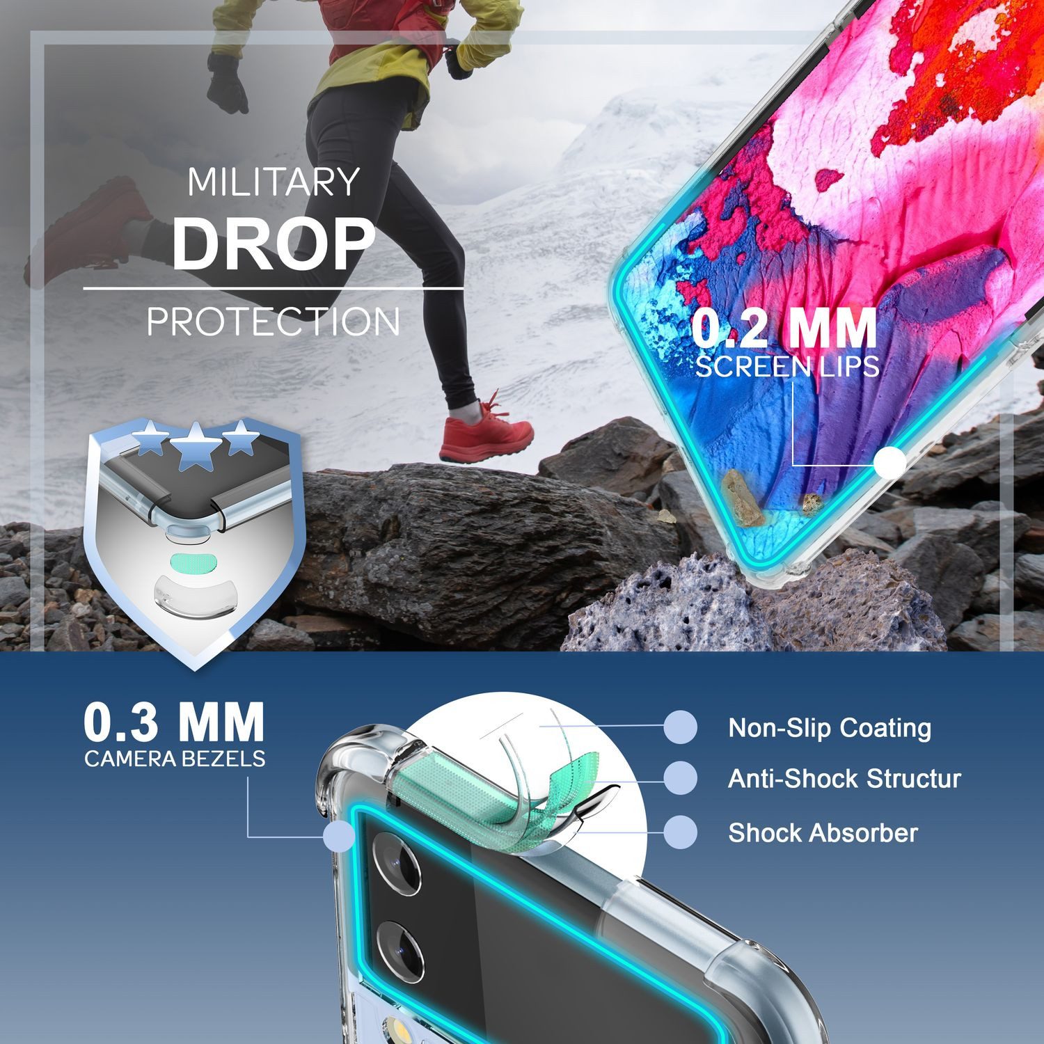 Nalia Smartphone-Hülle Samsung Galaxy Z Flip4 17 cm (6,7 Zoll), Klare Transparente Hülle / Harte Rückseite & Verstärkter Silikon Rand
