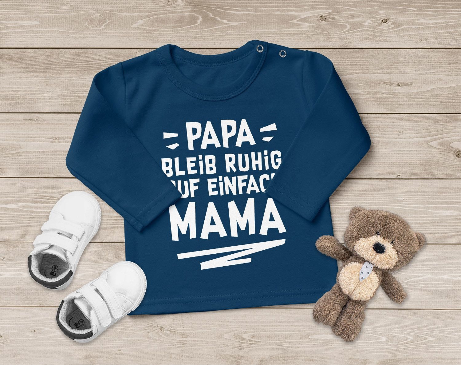 Rundhalsshirt Baby Langarmshirt Spruch lustig Papa bleib ruhig ruf einfach Mama/Oma