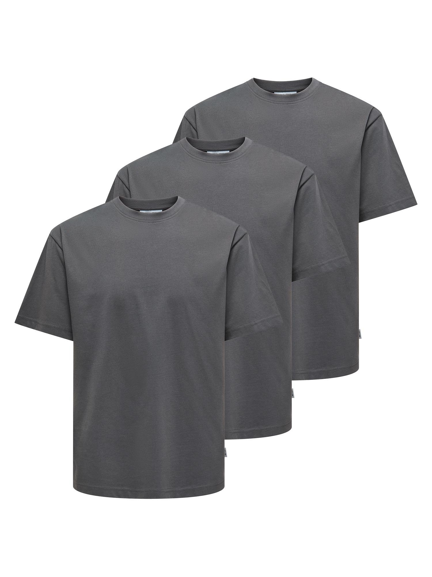 ONLY & SONS T-Shirt 3er Pack Onsfred (Spar-Set, 3-tlg) T-Shirt - Baumwolle - Atmungsaktiv - Locker geschnitten