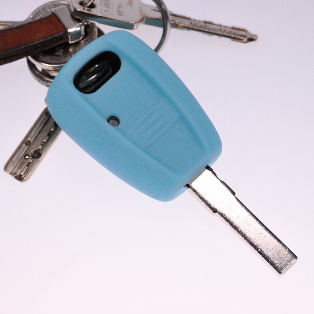 mt-key Schlüsseltasche Autoschlüssel Silikon Schutzhülle Schlüsselband, Bravo Brava FIAT Stilo für Fluoreszierend Blau Fernbedienung Panda Punto Funk 1 Tasten passendem mit