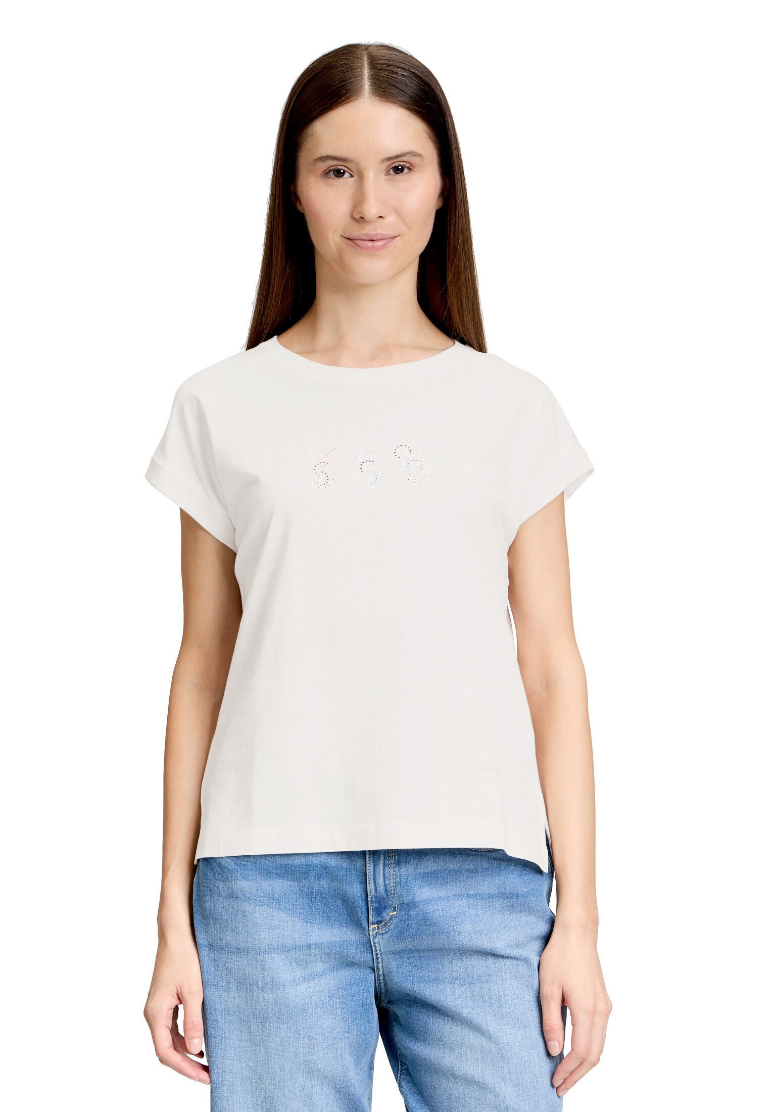 Cartoon Kurzarmshirt Damen mit Ärmelaufschlag (1-tlg) Hotfix