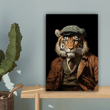 OneMillionCanvasses® Leinwandbild Tiger - Porträt - Schwarz - Tier - Braun, (1 St), Leinwandbild fertig bespannt inkl. Zackenaufhänger, Gemälde, 20x30 cm