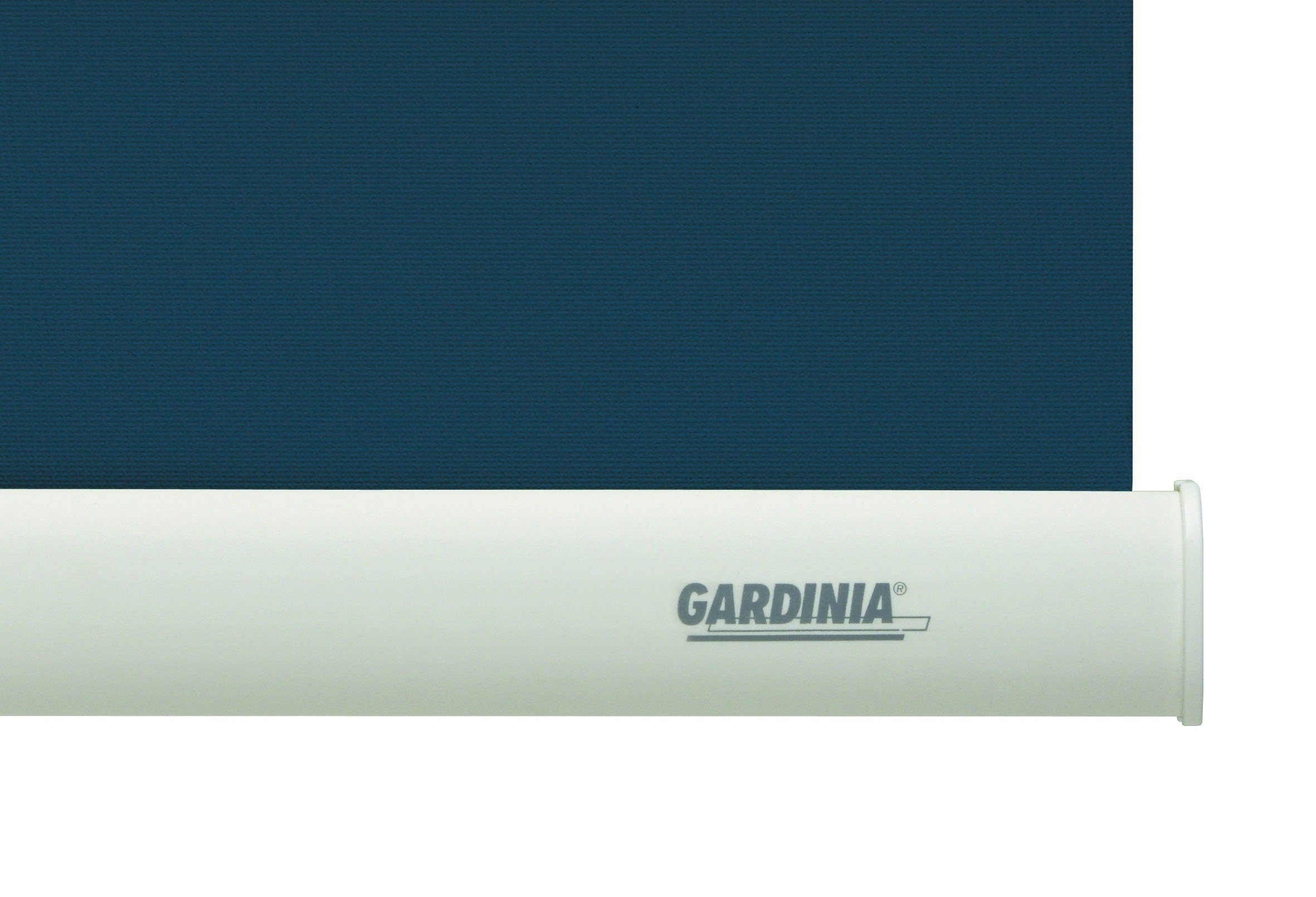 dunkelblau Abdunklung, verdunkelnd, weiß verschraubt, Abschlussprofil Uni-Rollo GARDINIA, Seitenzugrollo in