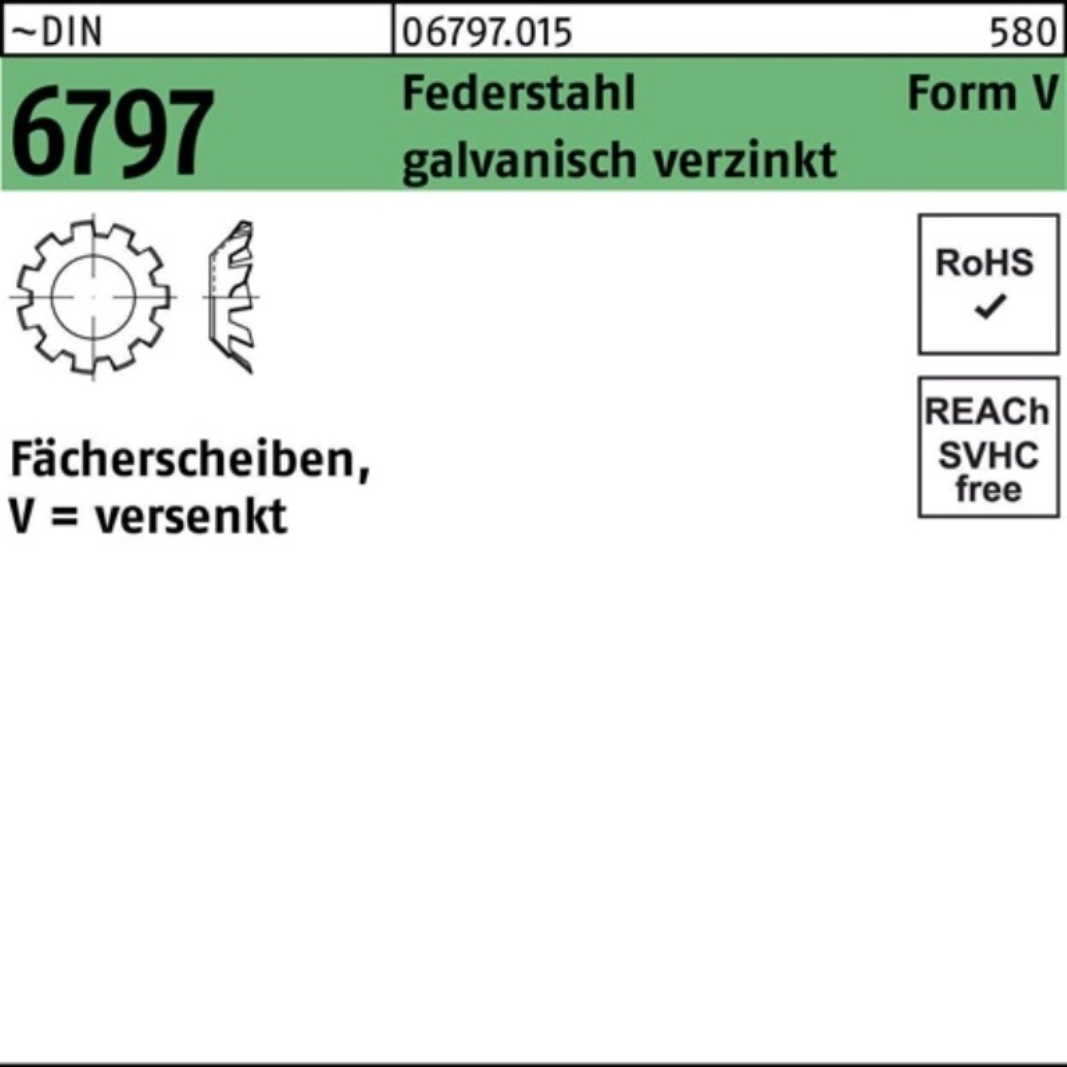 Reyher Zahnscheibe 250er Pack Zahnscheibe DIN 6797 FormV versenkt V 3,2 Federstahl galv.v