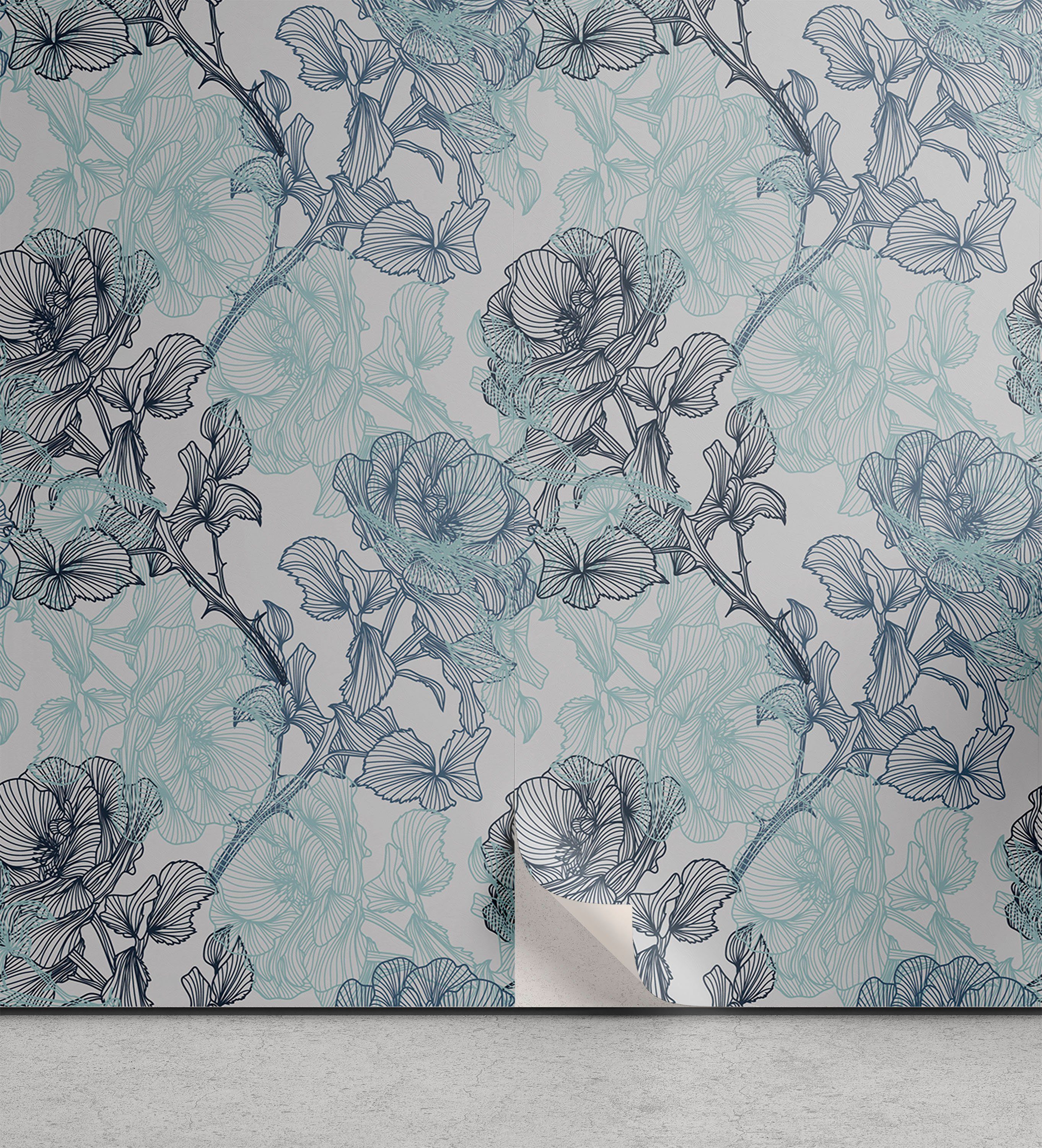 Abakuhaus Vinyltapete selbstklebendes Wohnzimmer Küchenakzent, Blumen Grunge-Look Roses Sketch