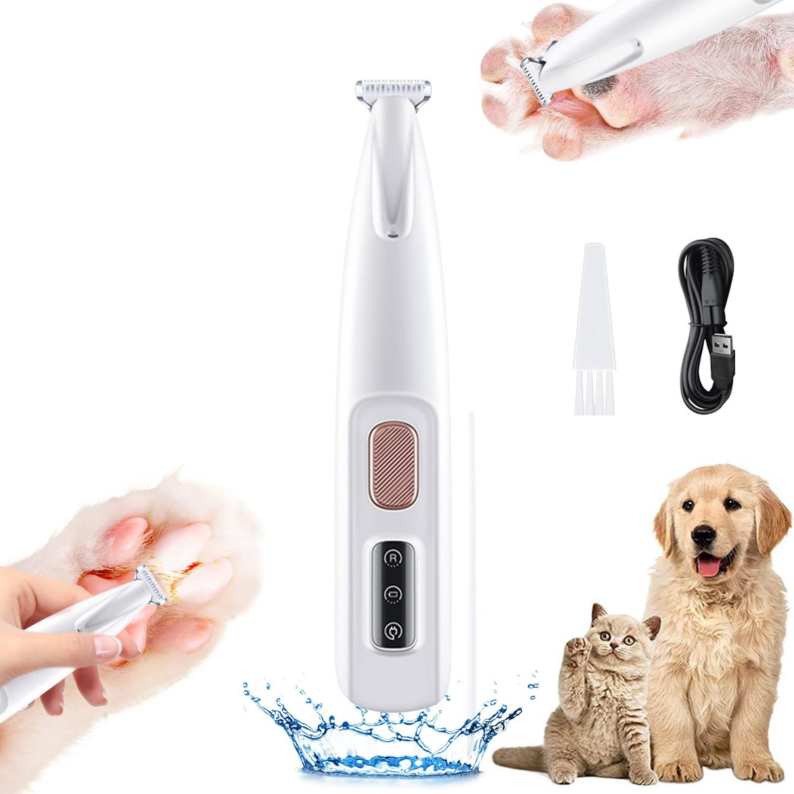 Hundeschermaschine Pfotentrimmer für Hunde und Katzen, Profi Hundetrimmer mit LED-Licht