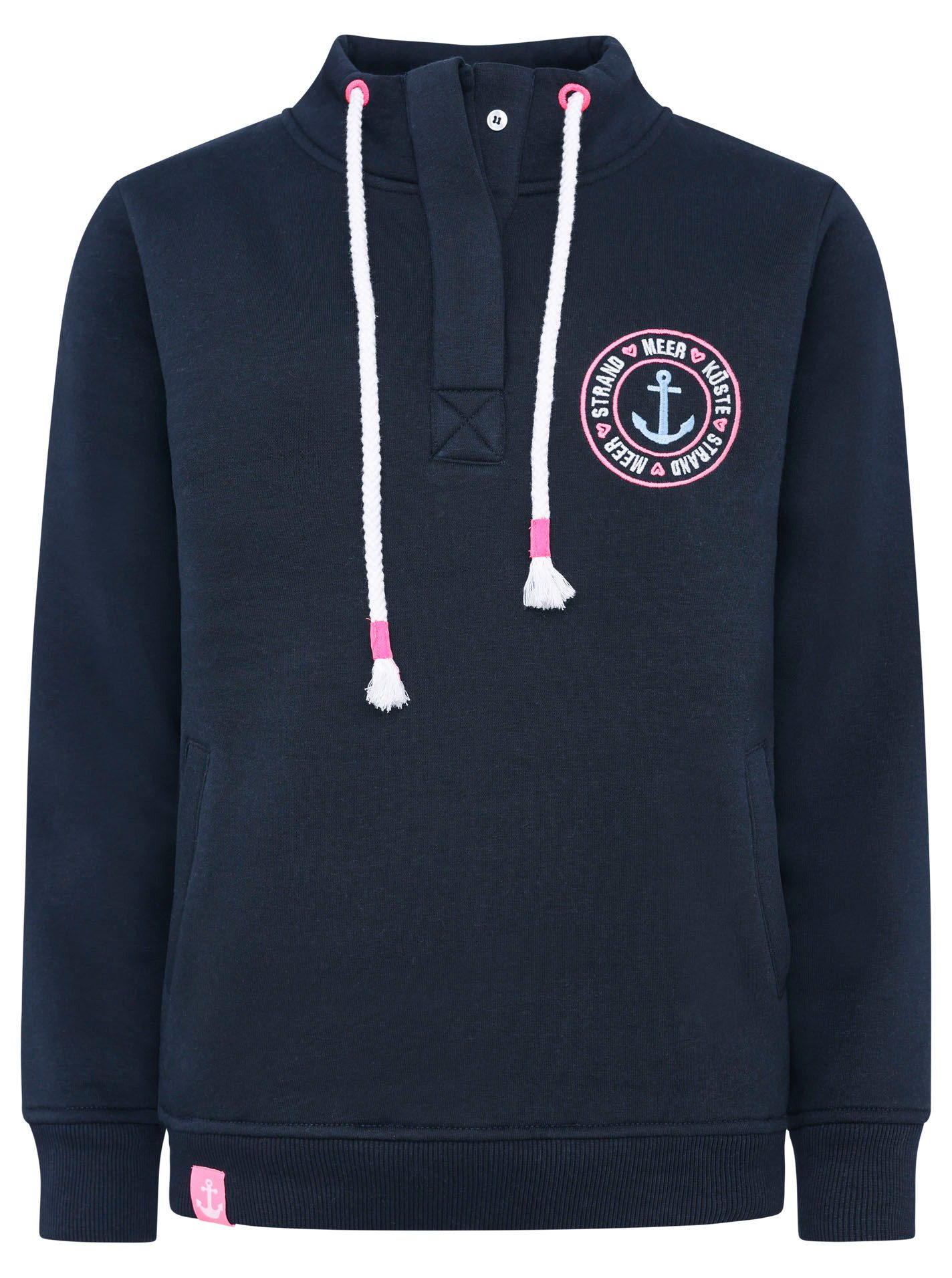 Zwillingsherz Troyer "Anker Kreis" Regular Fit, mit Zipper, Stehkragen, Kordelzug, Stickerei am Rücken