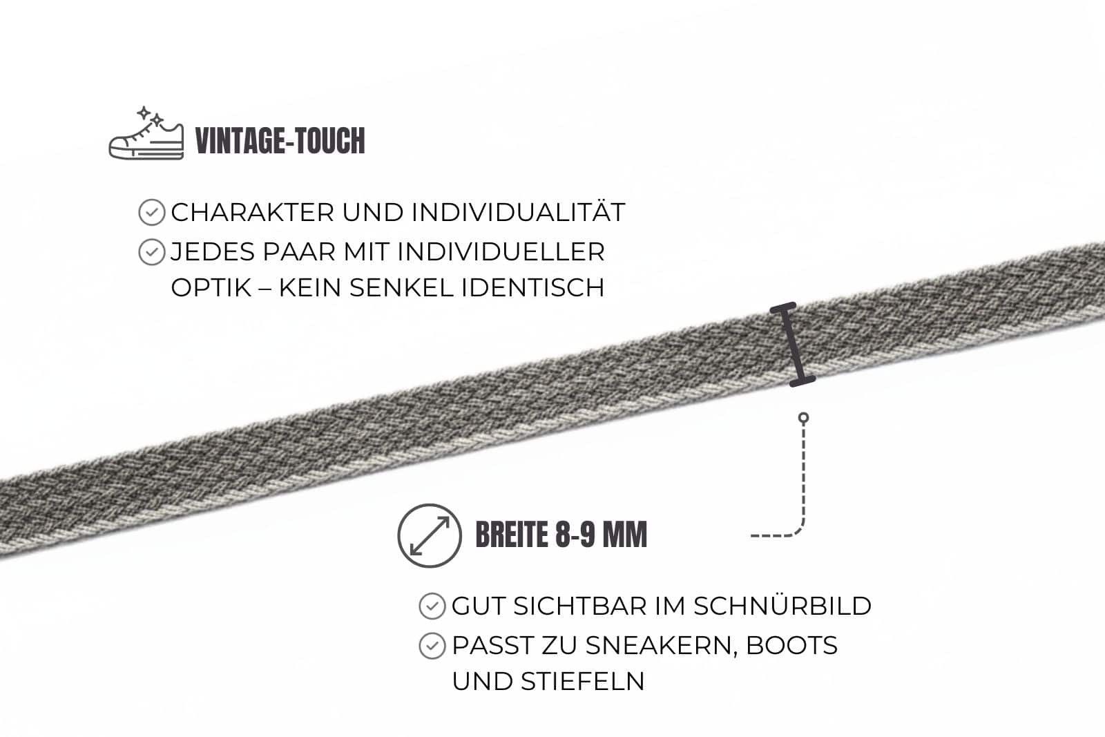 Ringelspitz Schnürsenkel Used-Look – Flache Baumwollsenkel, – Flache Baumwollsenkel mit einzigartigem Design
