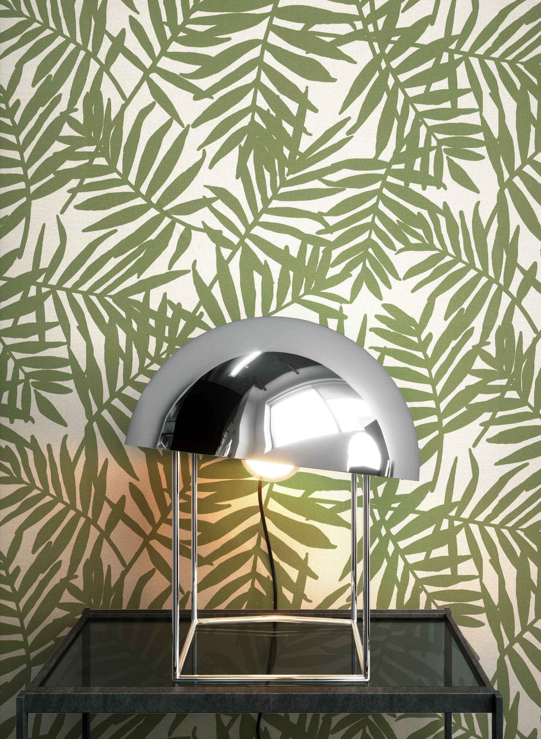 Newroom Vliestapete, Grün Tapete Tropisch Dschungel - Dschungeltapete Grafisch Creme Floral Modern Blätter Blumen für Wohnzimmer Schlafzimmer Küche