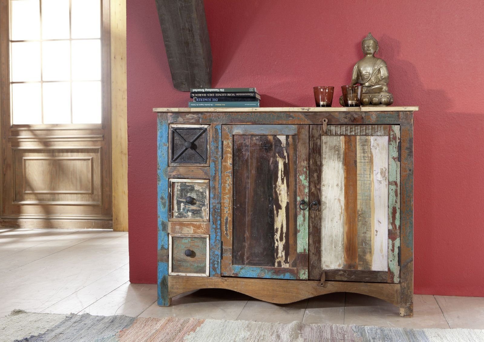 Massivmoebel24 Kommode NATURE OF SPIRIT (Massivholz), Altholz 110x40x85 mehrfarbig lackiert NATURE OF SPIRIT #17