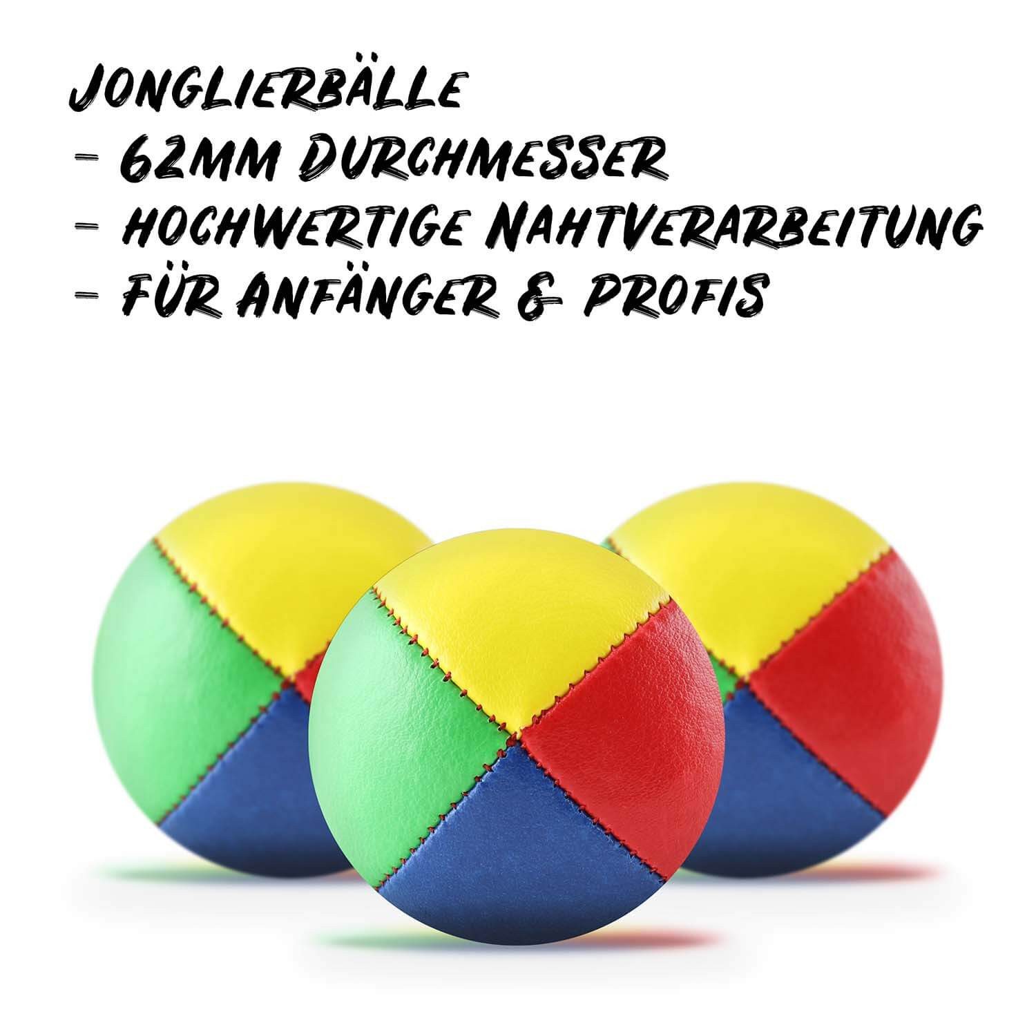 Diabolo Freizeitsport Jonglierball Set für Kinder und Erwachsene - Jonglierset (Zirkus Spielset ab 3 Jahren zum Jonglieren lernen, 11-St., Jonglierbälle Set Kinder mit Keulen, Tüchern & Teller), Juggling Kit Anfänger Erwachsene inkl. Anleitung & Tasche