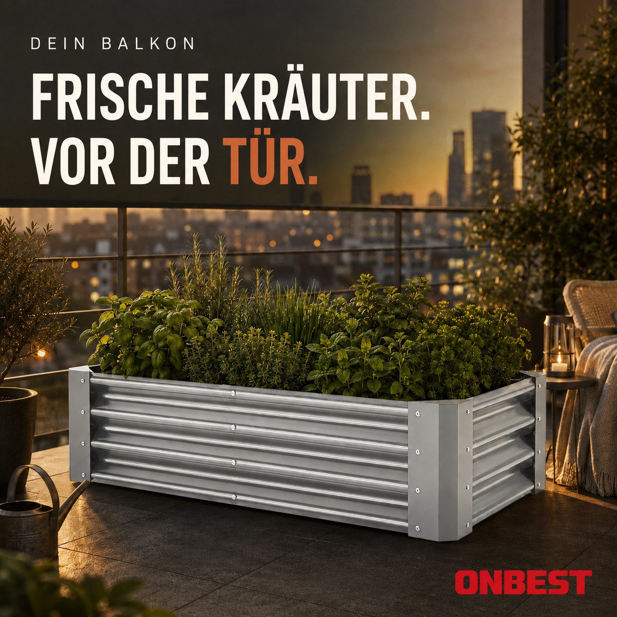 Onbest Hochbeet Metall aus verzinktem 0,4mm Stahl, inklusive Werkzeug & Handschuhe – Bild 4 von 5