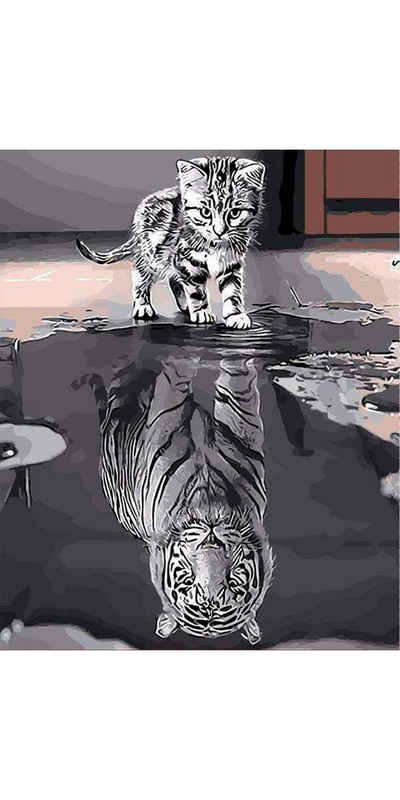 VBS Malvorlage Malen nach Zahlen Katze und Tiger, 40 cm x 50 cm auf Keilrahmen