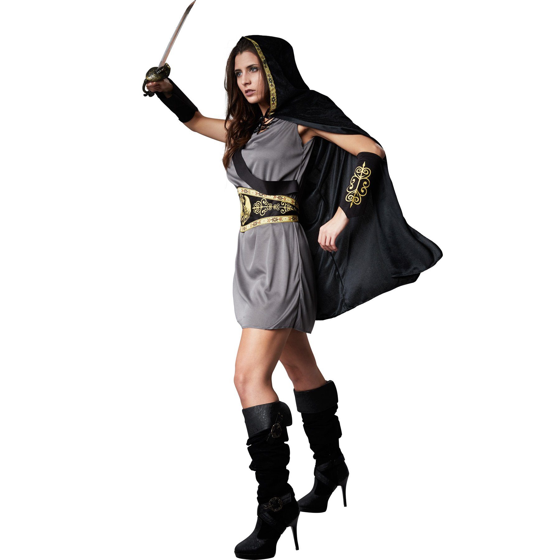 dressforfun Kostüm Frauenkostüm Flinke Jägerin, Knielanges, graues Kleid oh günstig online kaufen