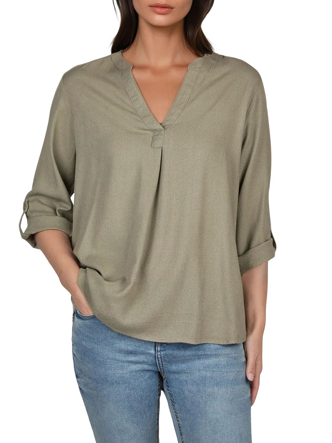 DENIMFY Hemdbluse Damen Leinen Bluse DFSara Regular Fit Tunika mit V-Aussch günstig online kaufen