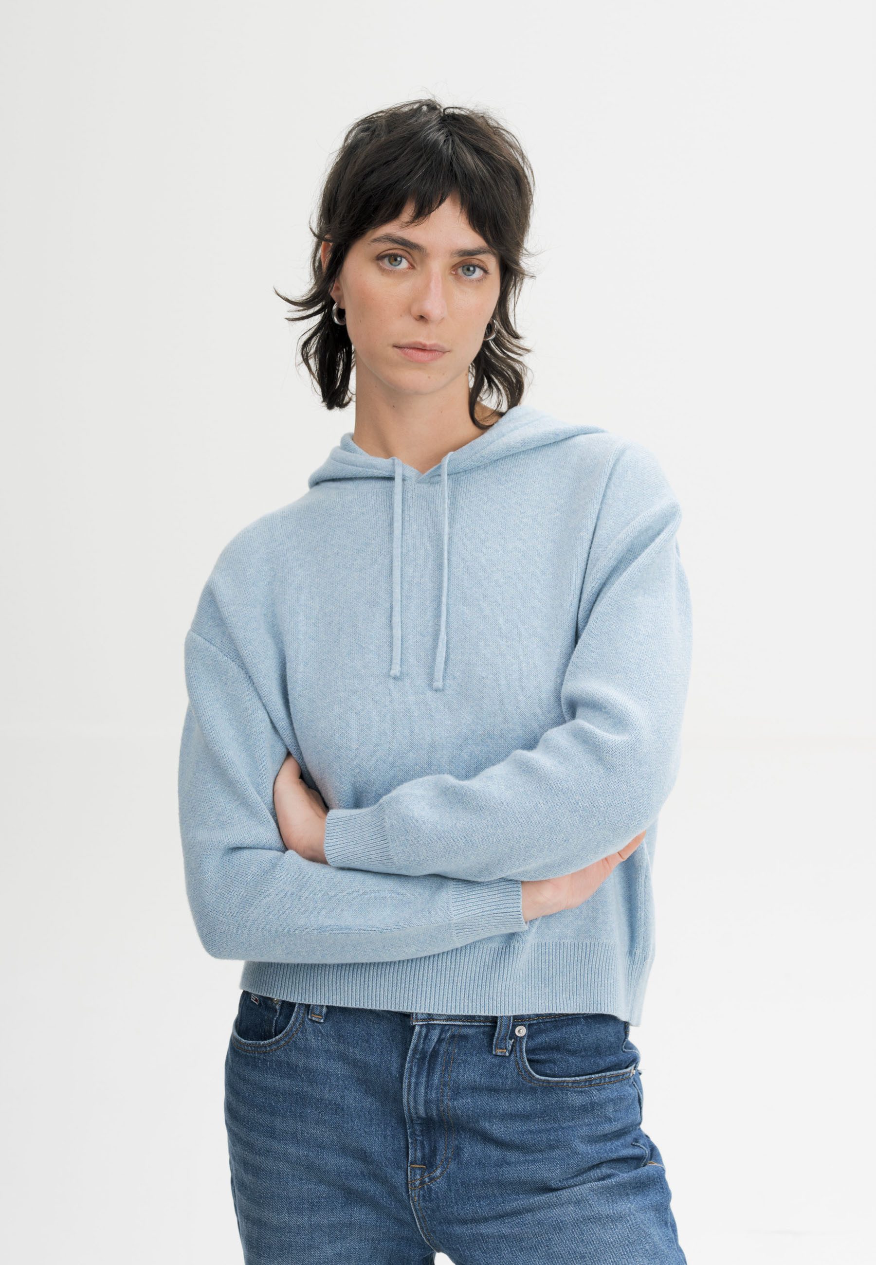 MELA Strickpullover Strick Kapuzenpullover Style JANISHA Gerippte Bündchen und gerippter Saum
