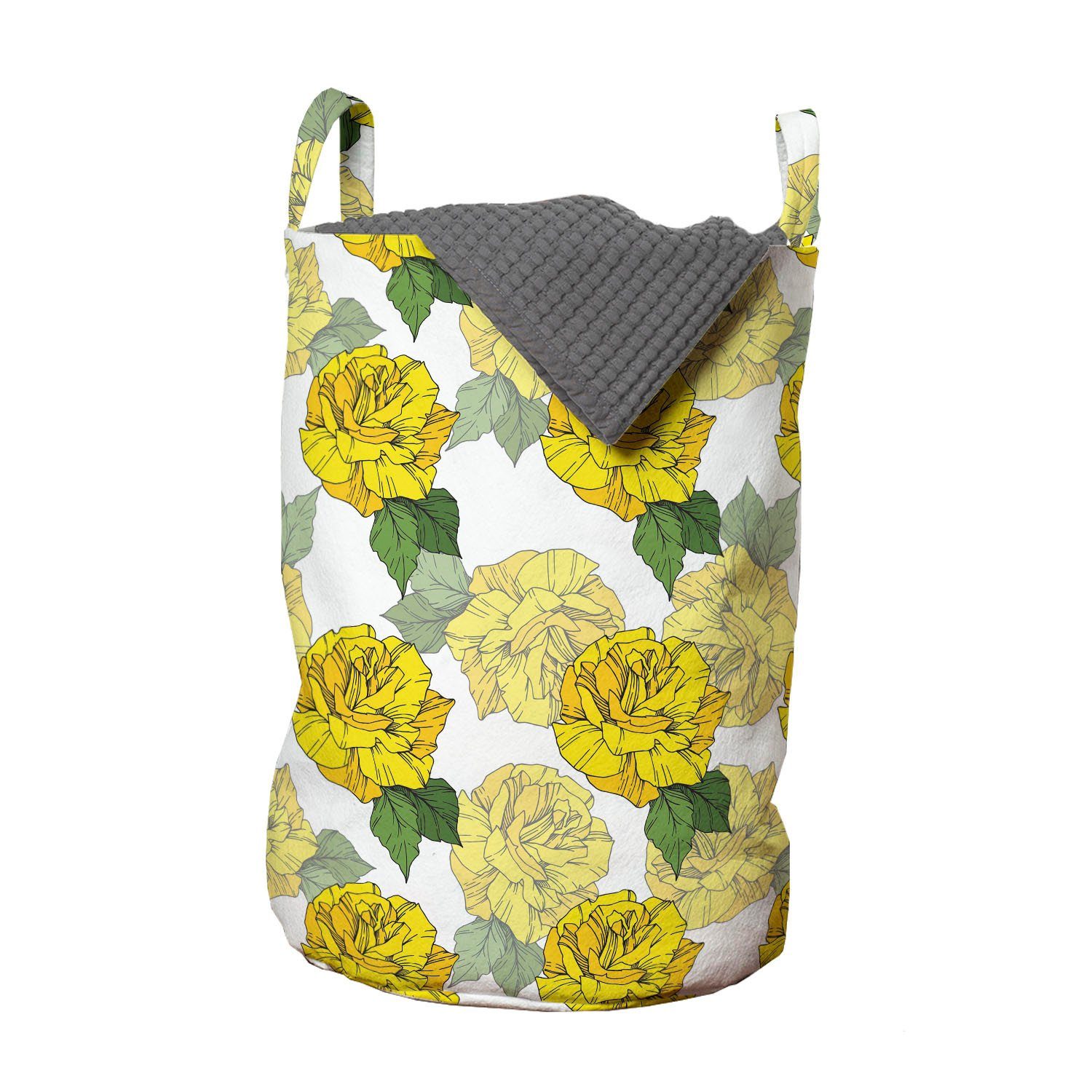 für Wäschekorb Kordelzugverschluss Abakuhaus Blumen mit Wäschesäckchen Griffen Grafische Frühlings-Blumen Waschsalons,