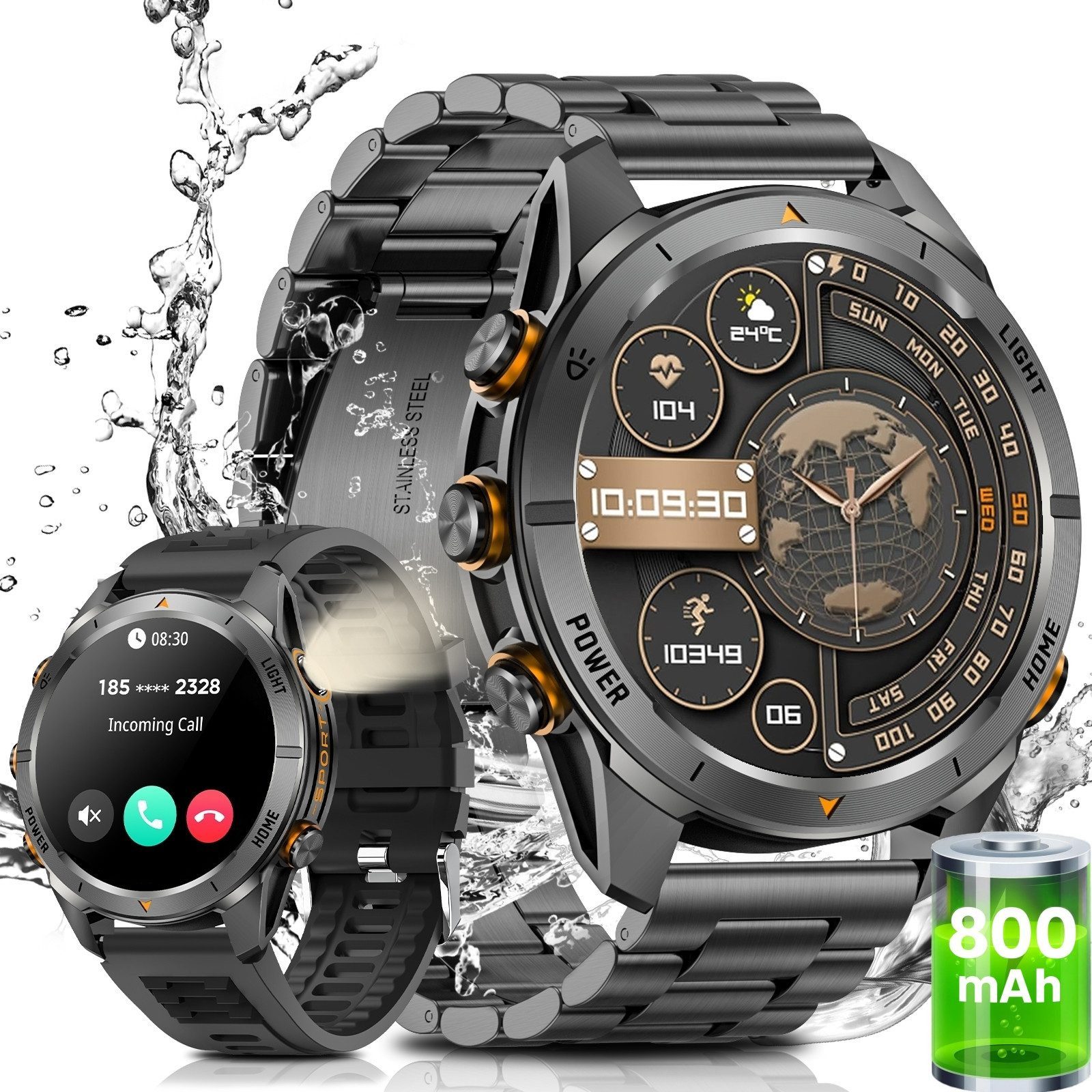 SWGOTA 2026 Smartwatch für Herren mit 800mAh großer Akku 1,46" AMOLED-Display Smartwatch, Blutdruck-/Herzfrequenz-/SpO2-/Schlafüberwachung für Android und iOS