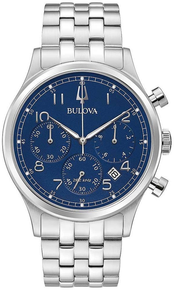 Bulova Quarzuhr Bulova 96B358 Classic Chronograph 43mm 3ATM, Zifferblatt:  Dunkelblaues Zifferblatt mit silberfarbenen arabischen Ziffern