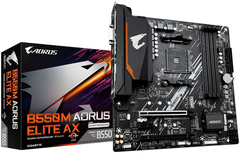 Gigabyte B550M AORUS ELITE AX Mainboard – AMD Ryzen 5000 CPUs, 5+3 Phasen VRM, Mainboard